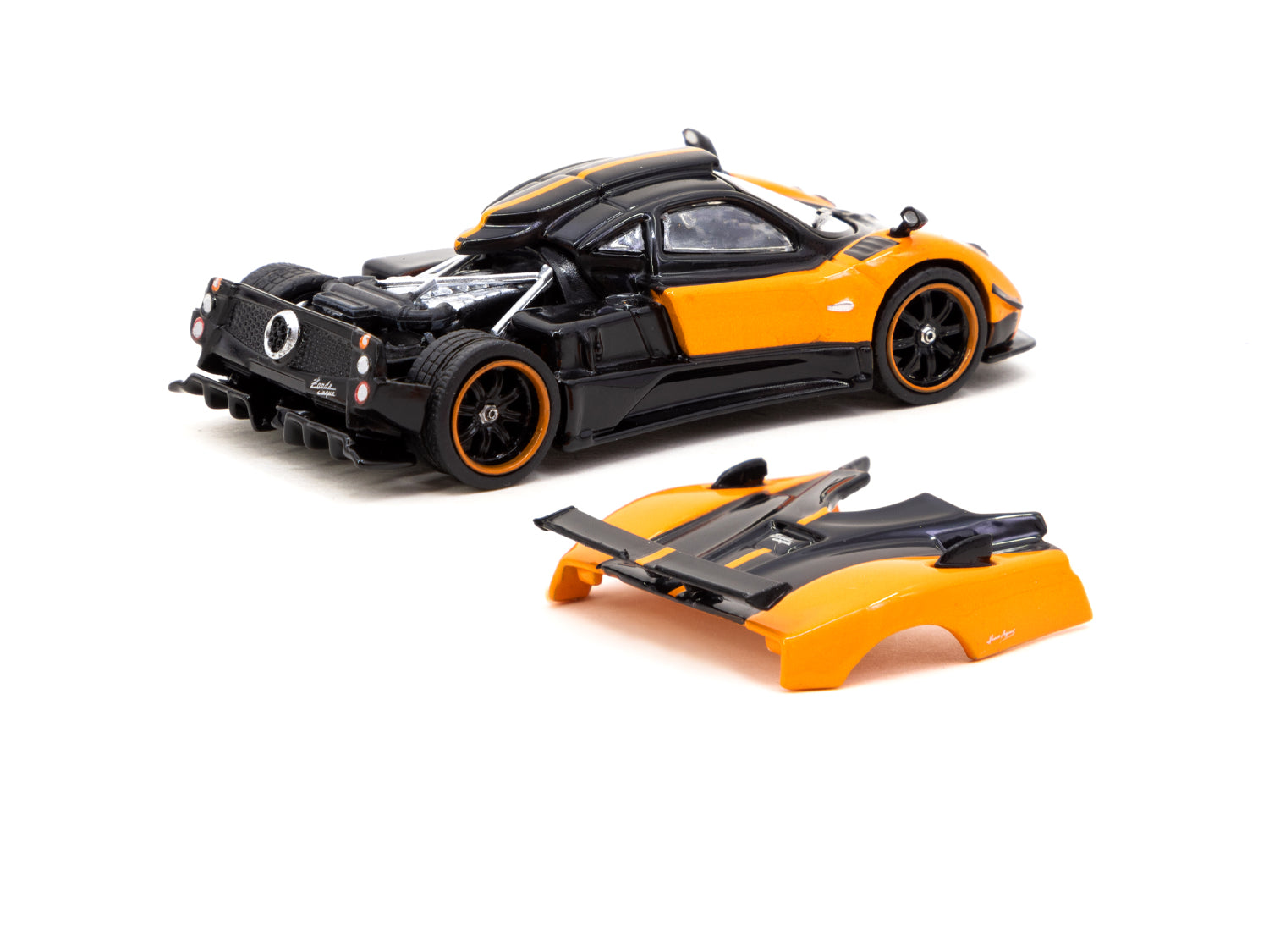 Tarmac Works 1/64 Pagani Zonda Cinque Arancio Saint Tropez Diecast Model Car - Collectible Miniature Vehicle for Display & Racing - Perfect for Car Enthusiasts & Model Collectors