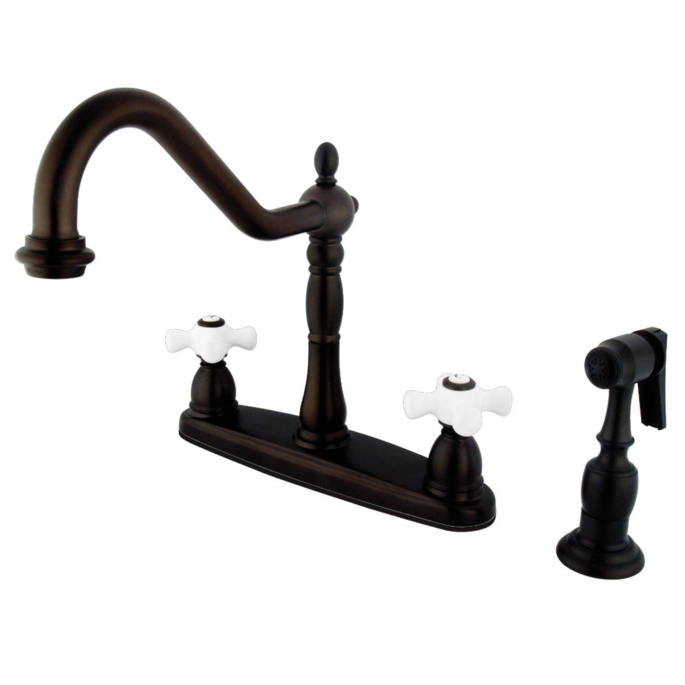 Kingston Brass KB1751PXBS Heritage Centerset Kitchen Faucet - High Arc Pull-Down Sprayer, Oil Rubbed Bronze Finish for Modern Farmhouse & Traditional Kitchens