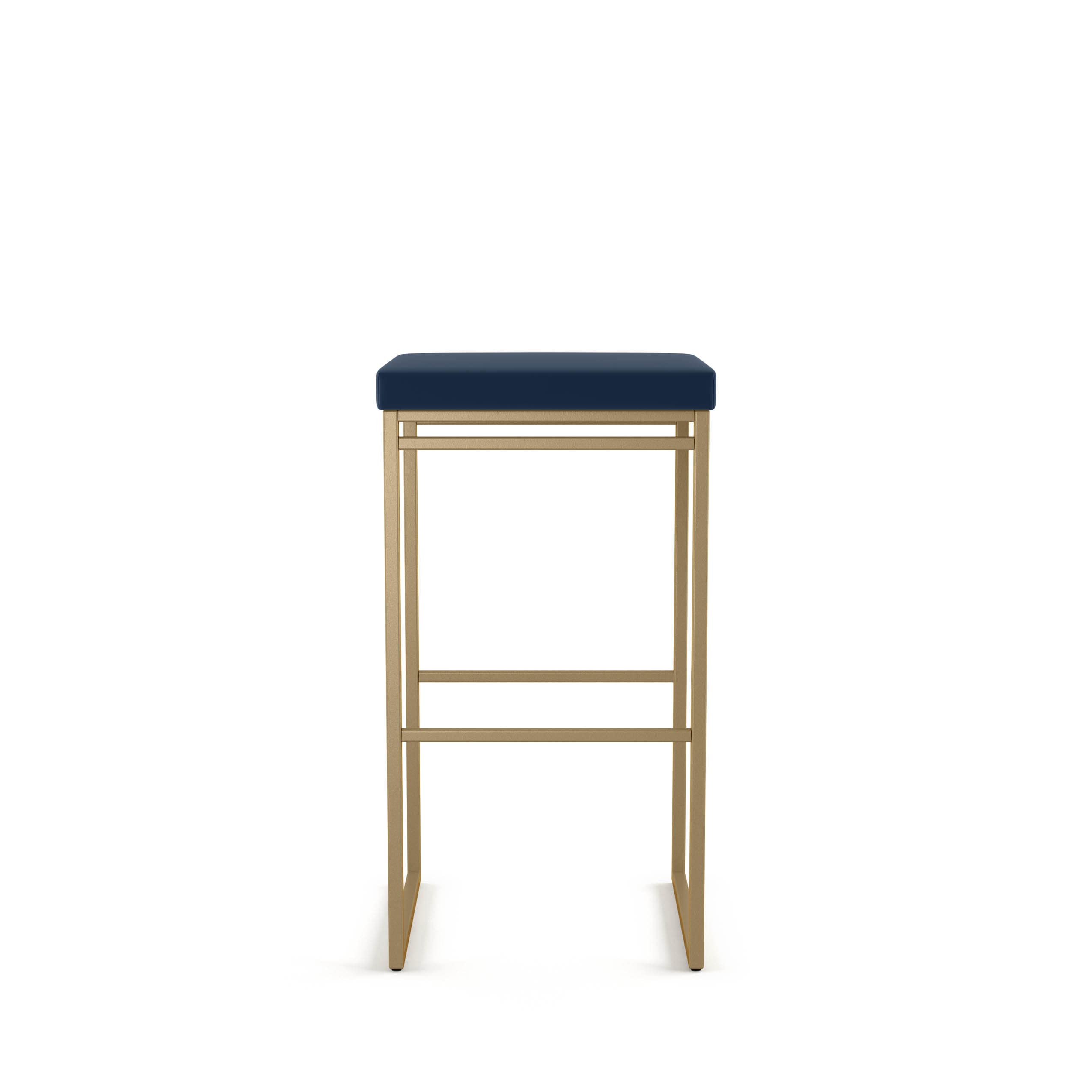 Amisco Easy 30 Inch Bar Stool - Blue Polyurethane Upholstery with Golden Metal Frame - Perfect for Kitchen Islands, Home Bars & Breakfast Nooks