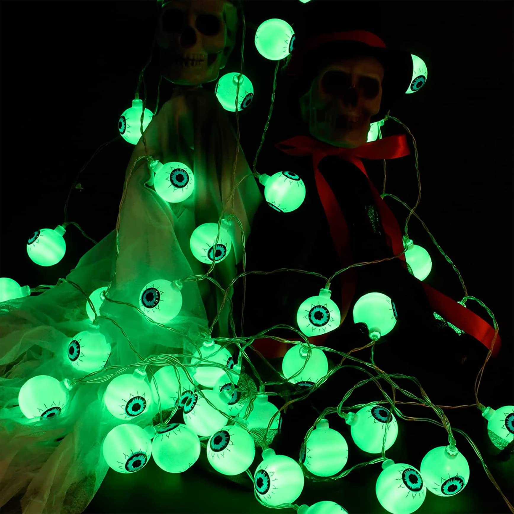 30 Pack Green Eyeball Flashlights - Waterproof Halloween Decorations for Party, Haunted House & Outdoor Scary Events