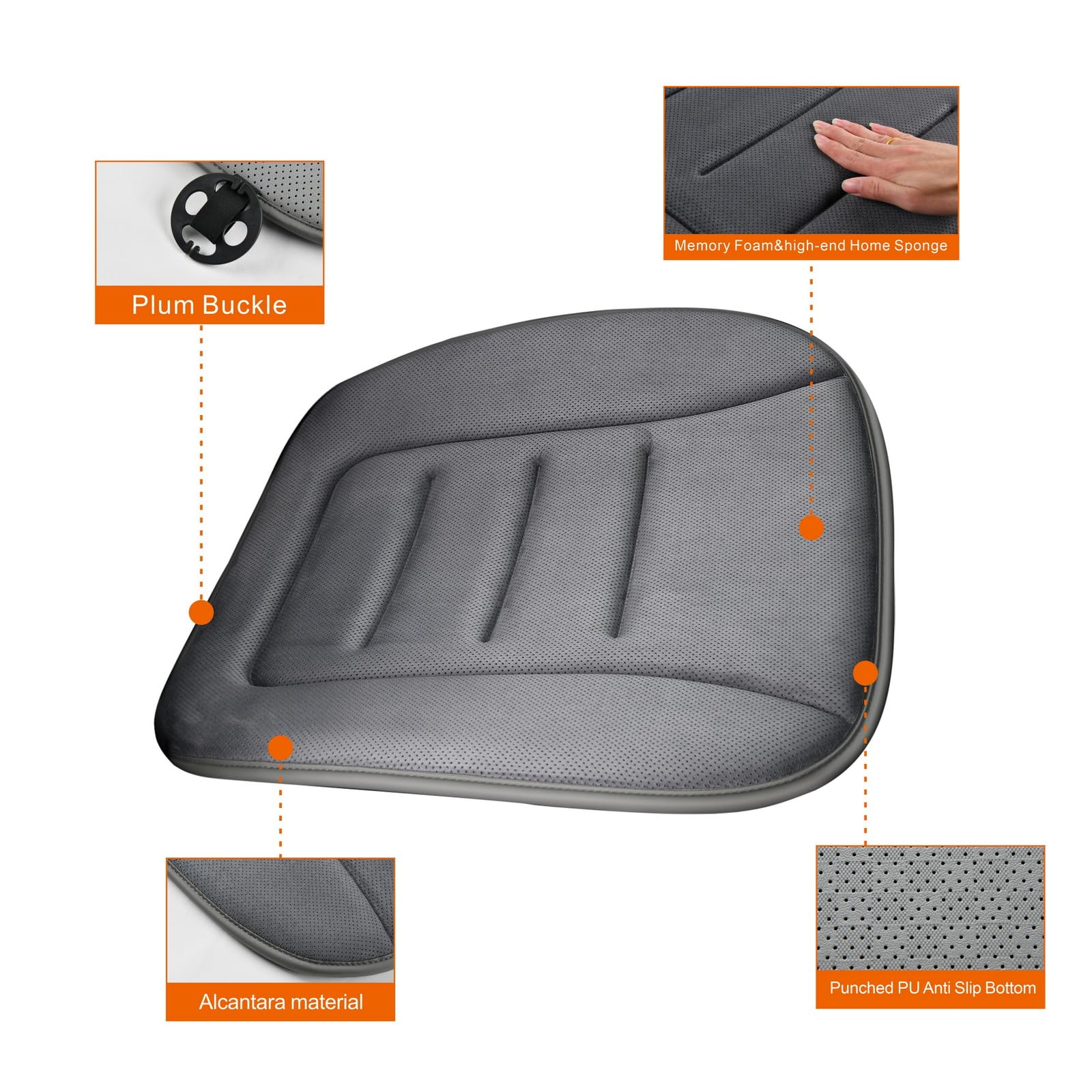 **KAYI Memory Foam Car Seat Cushion – Orthopedic Support for Tailbone Pain Relief, Non-Slip Bottom – Comfortable for Driving, Office & Home Use (Grey)**    *(Perfect for Long Commutes, Road Trips, Work-from-Home & Gaming Chairs – Enhances Posture & Reduces Back Discomfort)*