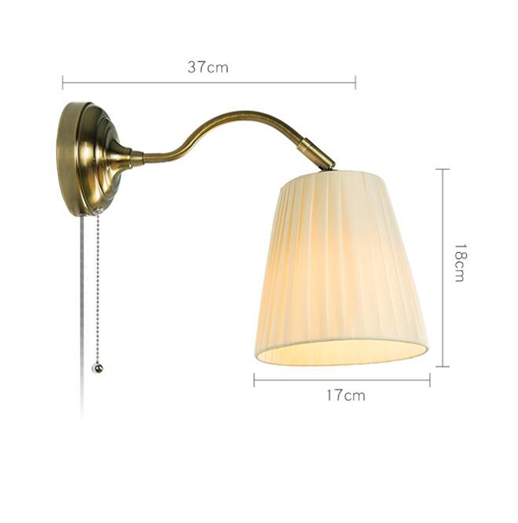 LED Wall Sconce with Plug-in & Pull Chain Switch - E27 Bedside Reading Lamp - Adjustable Metal & Fabric Shade - Perfect for Bedroom, Living Room, and Study Lighting