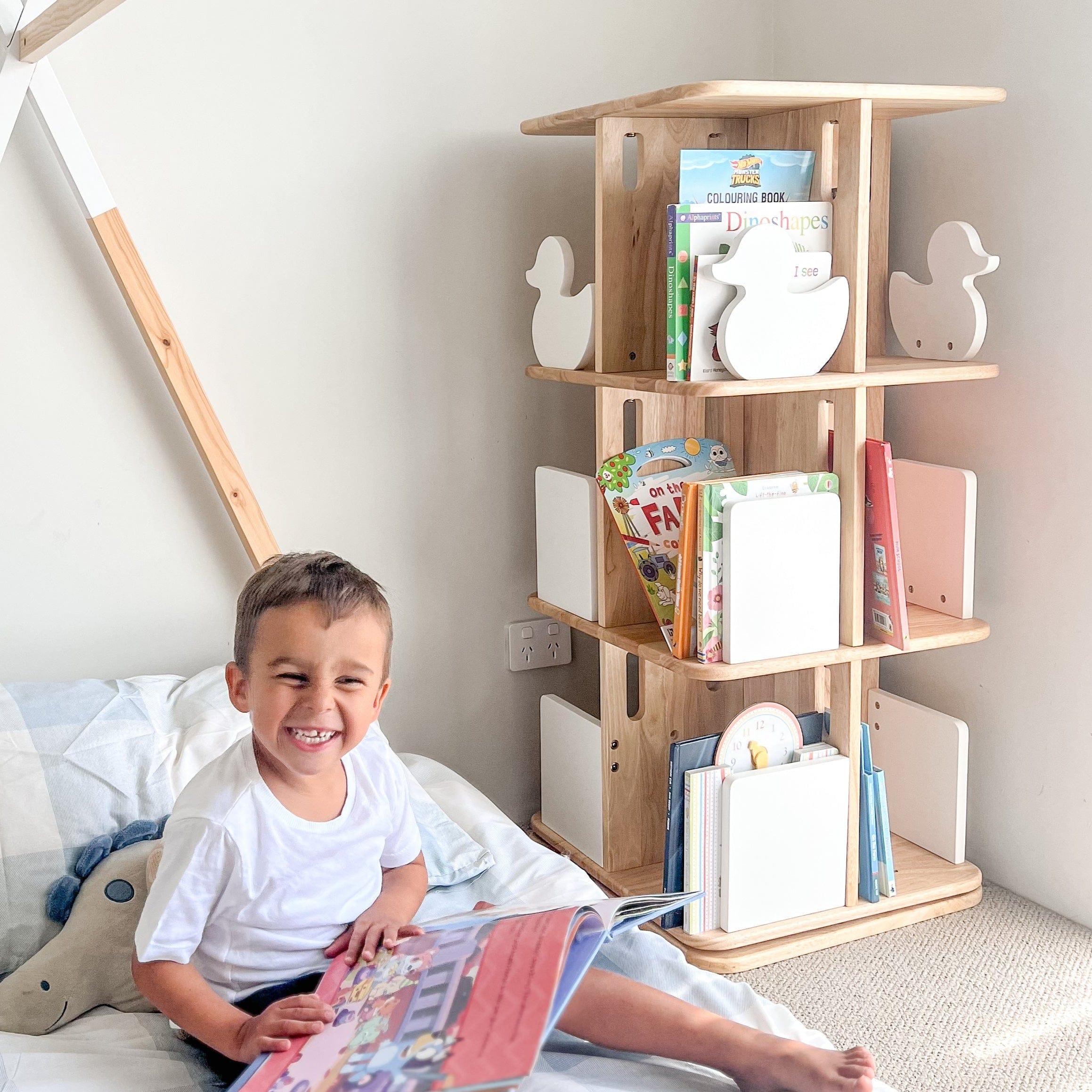 Montessori Rotating Bookcase for Kids - Wooden Bookshelf with 360° Rotation - Perfect for Classroom, Playroom & Nursery Organization