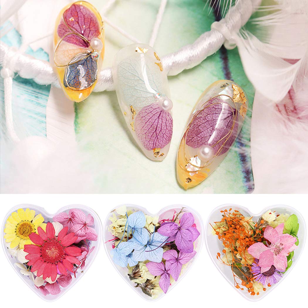 SOWUNO 3D Pressed Flower Nail Art Kit - 3 Box Mini Dried Real Flowers for DIY Nail Decoration | Perfect for Nail Salon, Home Manicure & Creative Nail Designs