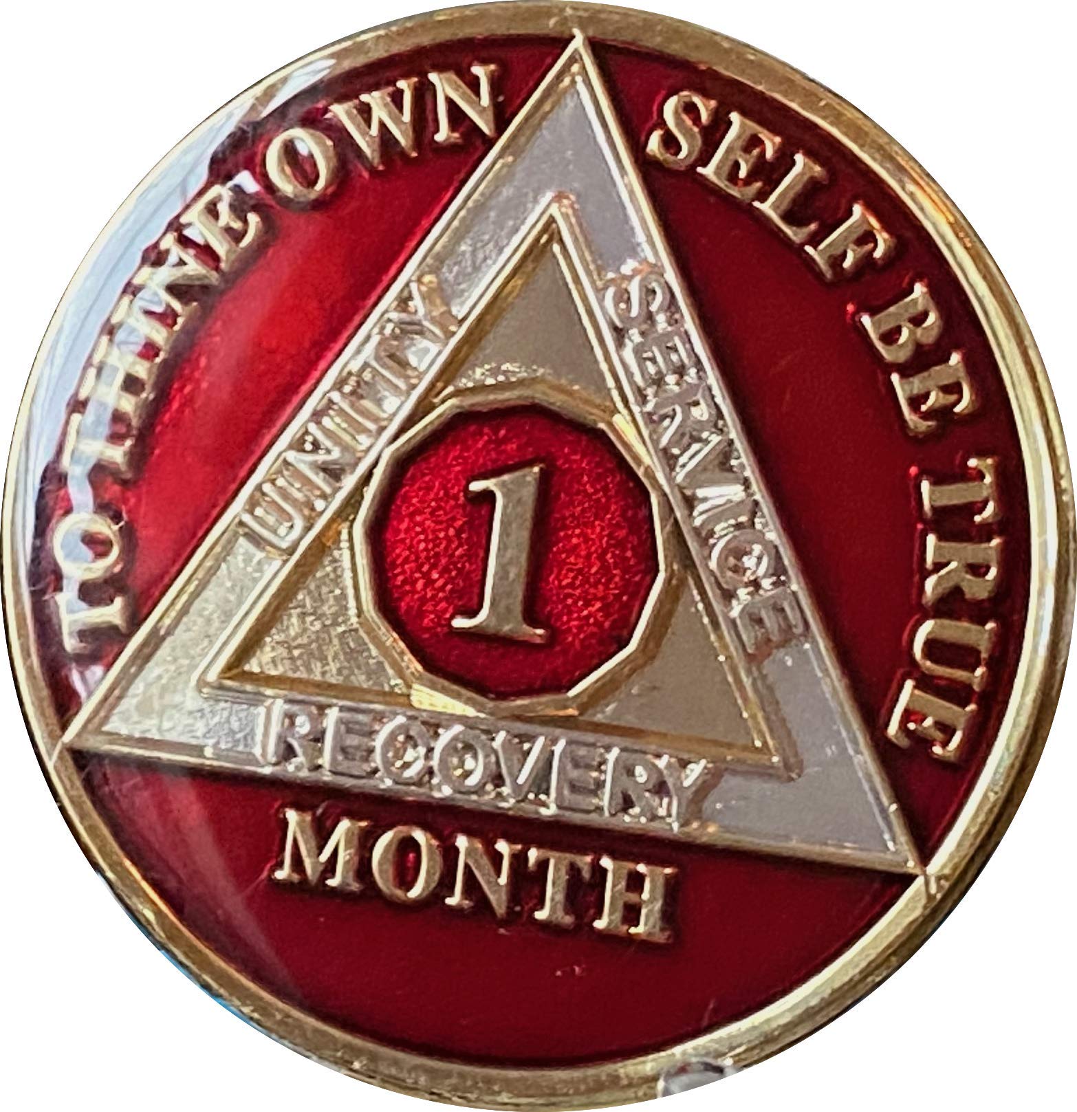 1 Month AA Medallion - Metallic Mandarin Red 30 Day Sobriety Chip for Alcoholics Anonymous Recovery - Perfect for AA Meetings, 12-Step Programs & Celebrating Milestones
