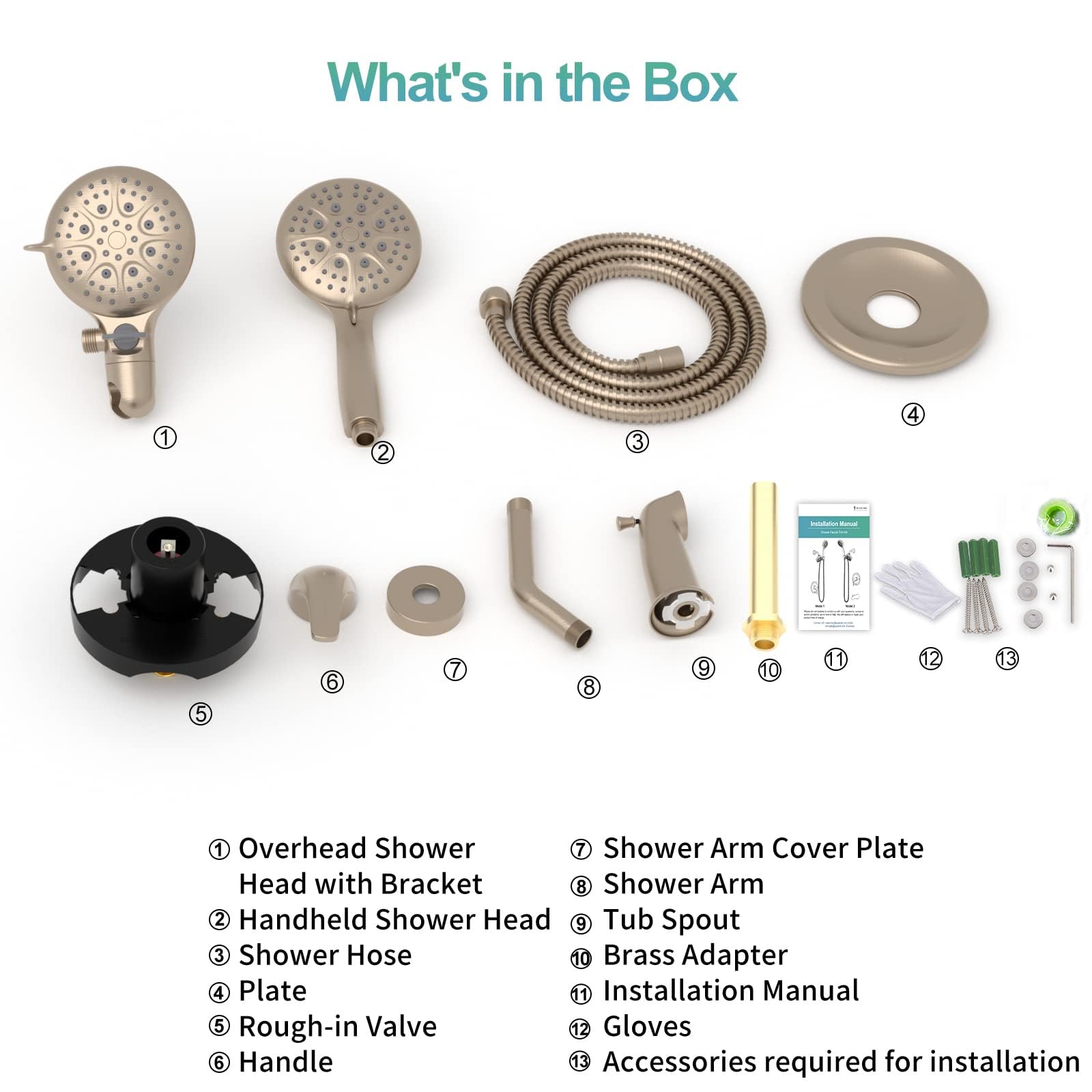 SR SUN RISE 35-Function Dual Shower System with Rain Shower Head & Tub Spout - High Pressure 2-in-1 Shower Combo Faucet Set in Brushed Nickel - Includes Patented 3-Way Diverter Valve - Perfect for Bathroom Renovation & Spa-Like Shower Experience