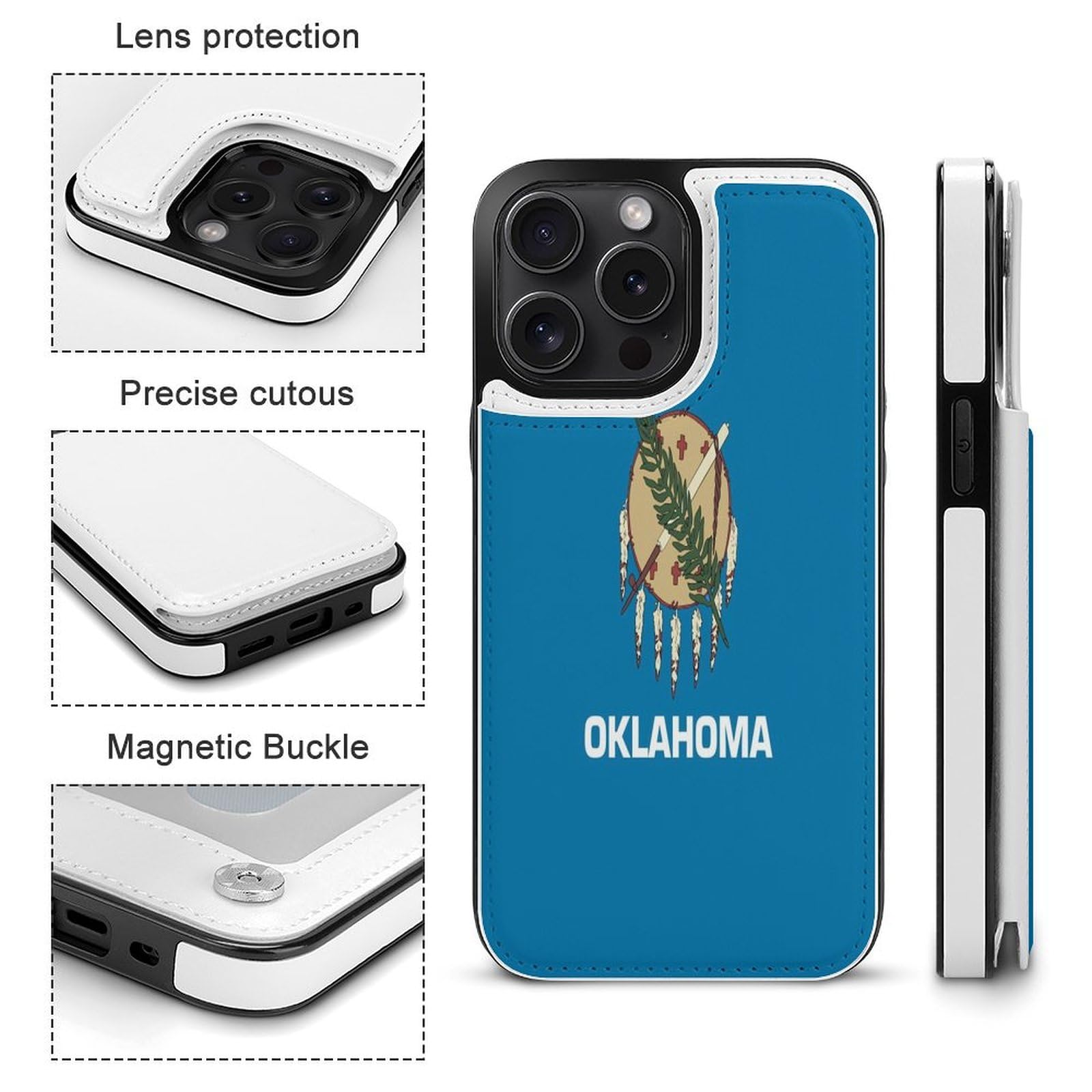 Oklahoma State Flag Print Flip Phone Case for iPhone 15 Plus/Pro/Pro Max - Durable Protective Cover for 6.1 & 6.7 Inch Models - Perfect for Travel, School, and Everyday Use