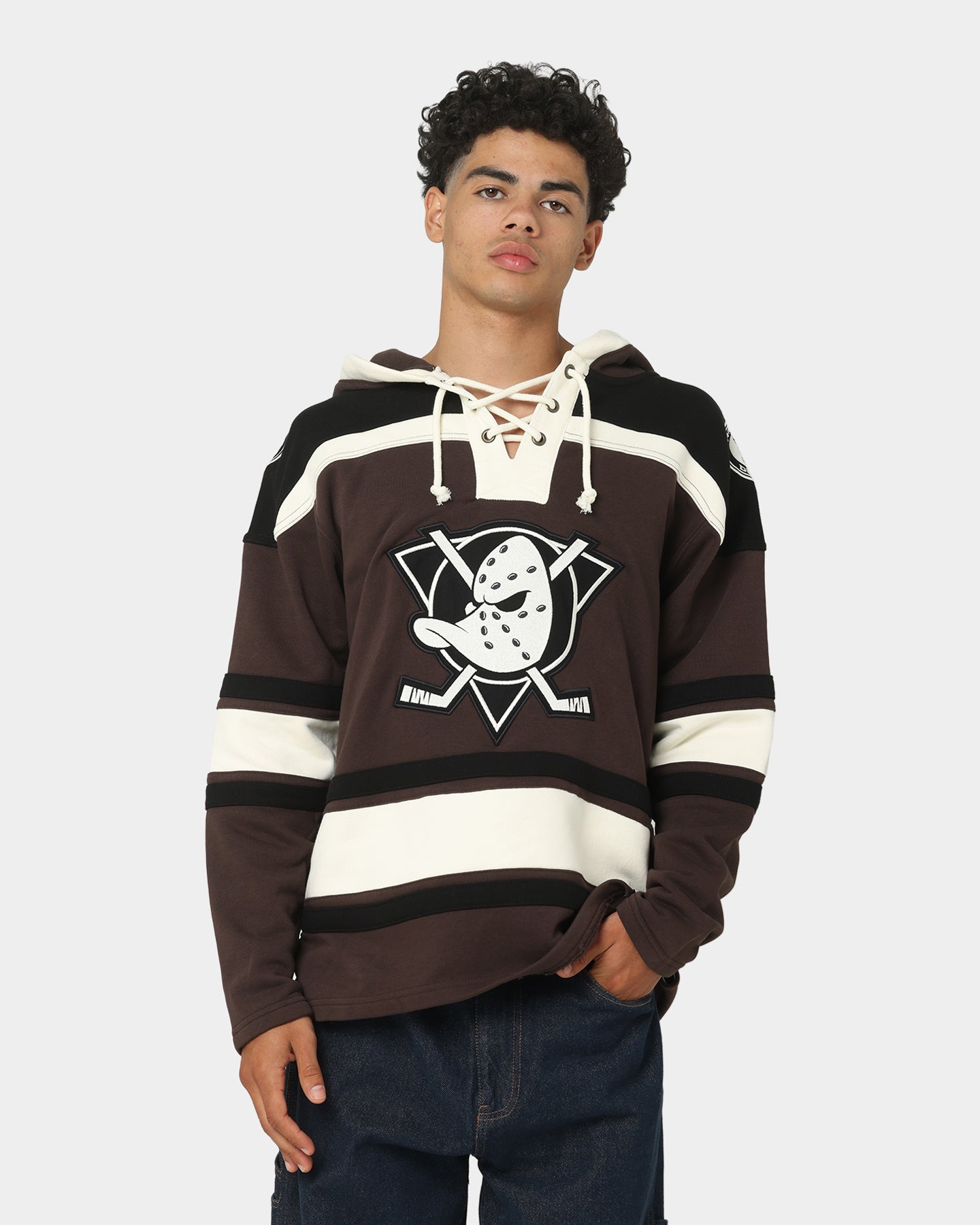 47 Brand Anaheim Ducks Superior Lacer Hoodie Brown - Men's Warm Zip-Up NHL Hockey Fan Hooded Sweatshirt for Game Day & Outdoor Activities