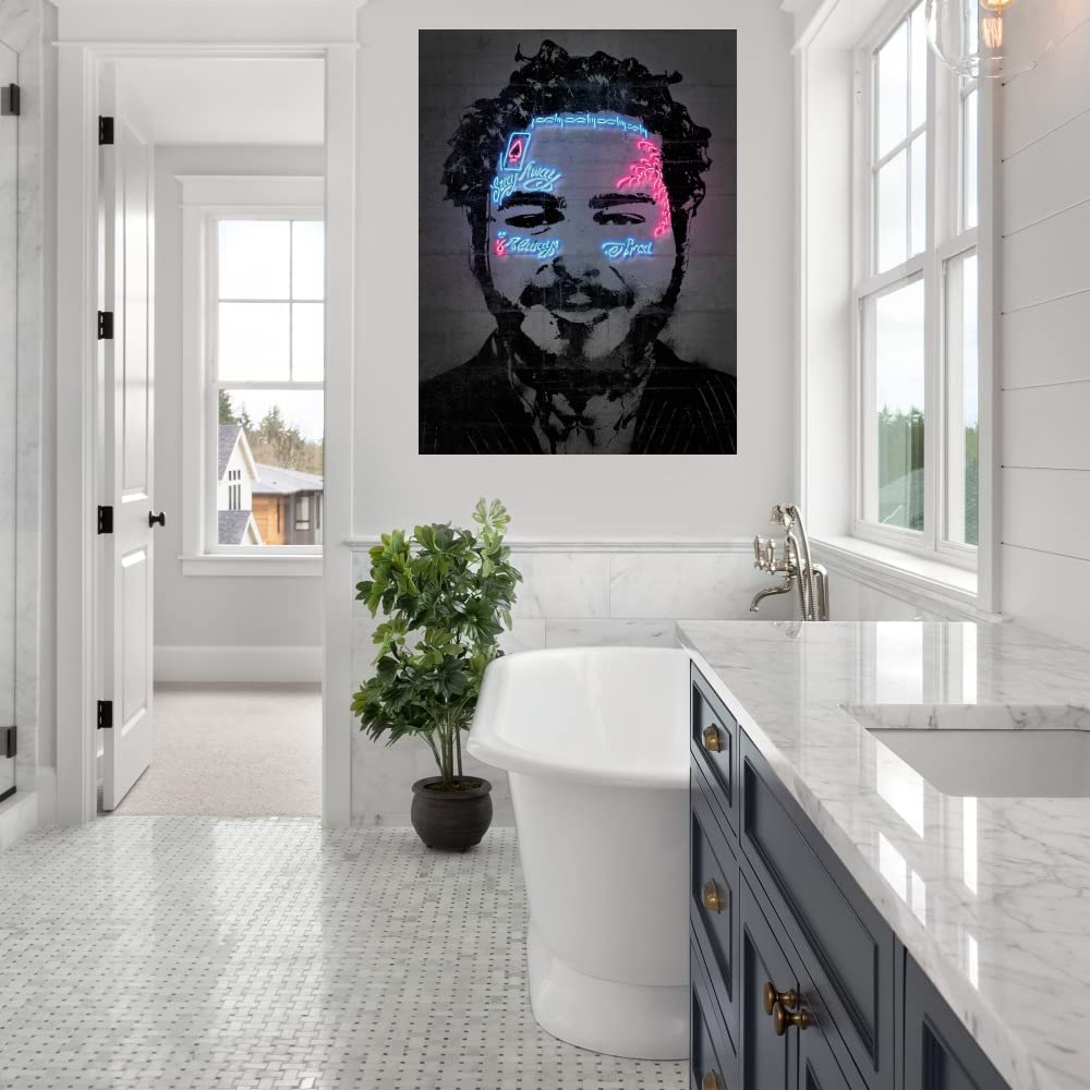 Post Malone Canvas Wall Art Print - 24x32 Inch Fine Art Painting by Octavian Mielu - Ready to Hang Home Decor for Living Room, Bedroom, Office & More - Perfect Gift for Music Fans & Modern Interior Design