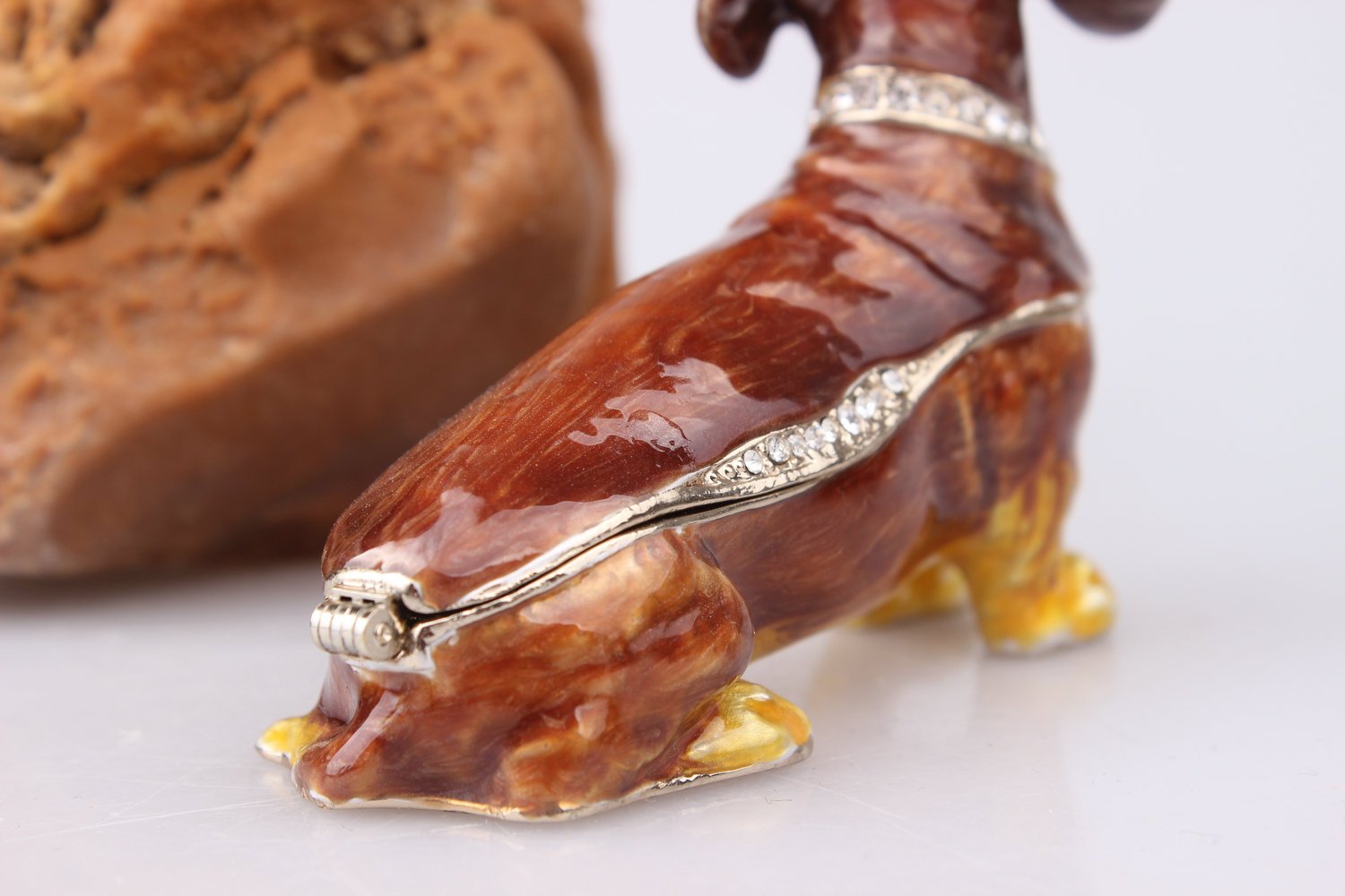 Luxury Dachshund Dog Jeweled Trinket Box with Czech Crystal - Elegant Hinged Decorative Storage for Jewelry & Keepsakes (Brown) - Perfect for Home Decor, Gift Giving & Organizing Small Treasures