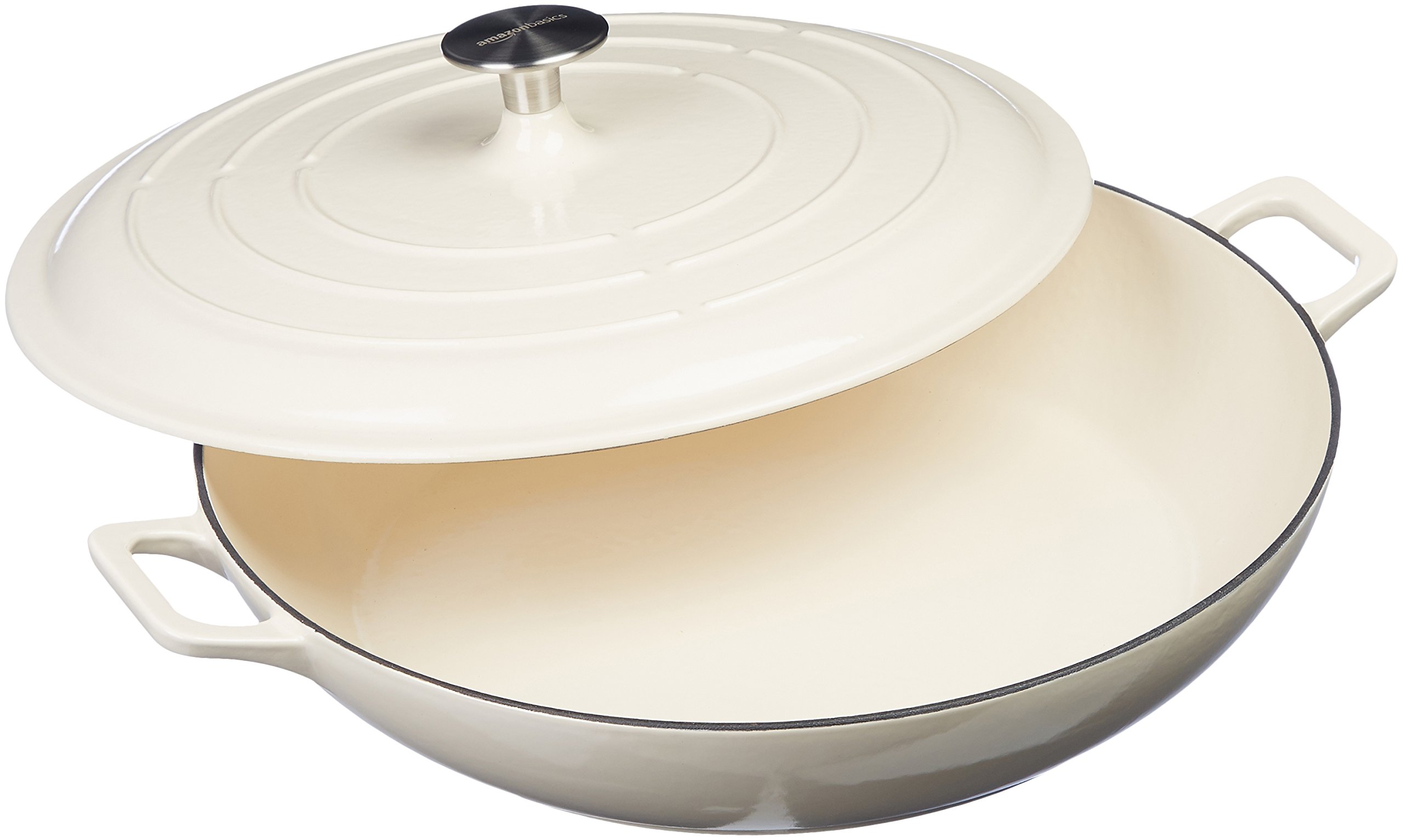 Amazon Basics Enameled Cast Iron Dutch Oven 6-Quart & Casserole Skillet 3.3-Quart Set - White - Perfect for Baking, Braising, Roasting & Serving Family Meals