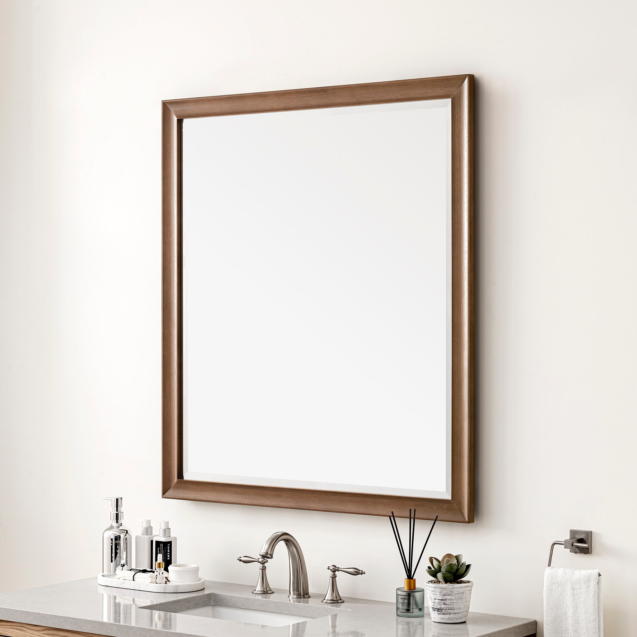 Glenbrooke 36-Inch Whitewashed Walnut Wall Mirror – Farmhouse & Modern Home Decor for Living Room, Bedroom, or Entryway