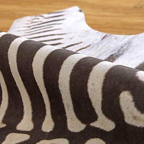 Zebra Print Area Rug - Faux Cowhide Animal Design Mat, Soft Faux Suede Indoor Floor Covering for Bedroom & Living Room, 4x5 ft Safari Style Rug - Perfect for Boho Chic Decor, Kids Room & Home Office