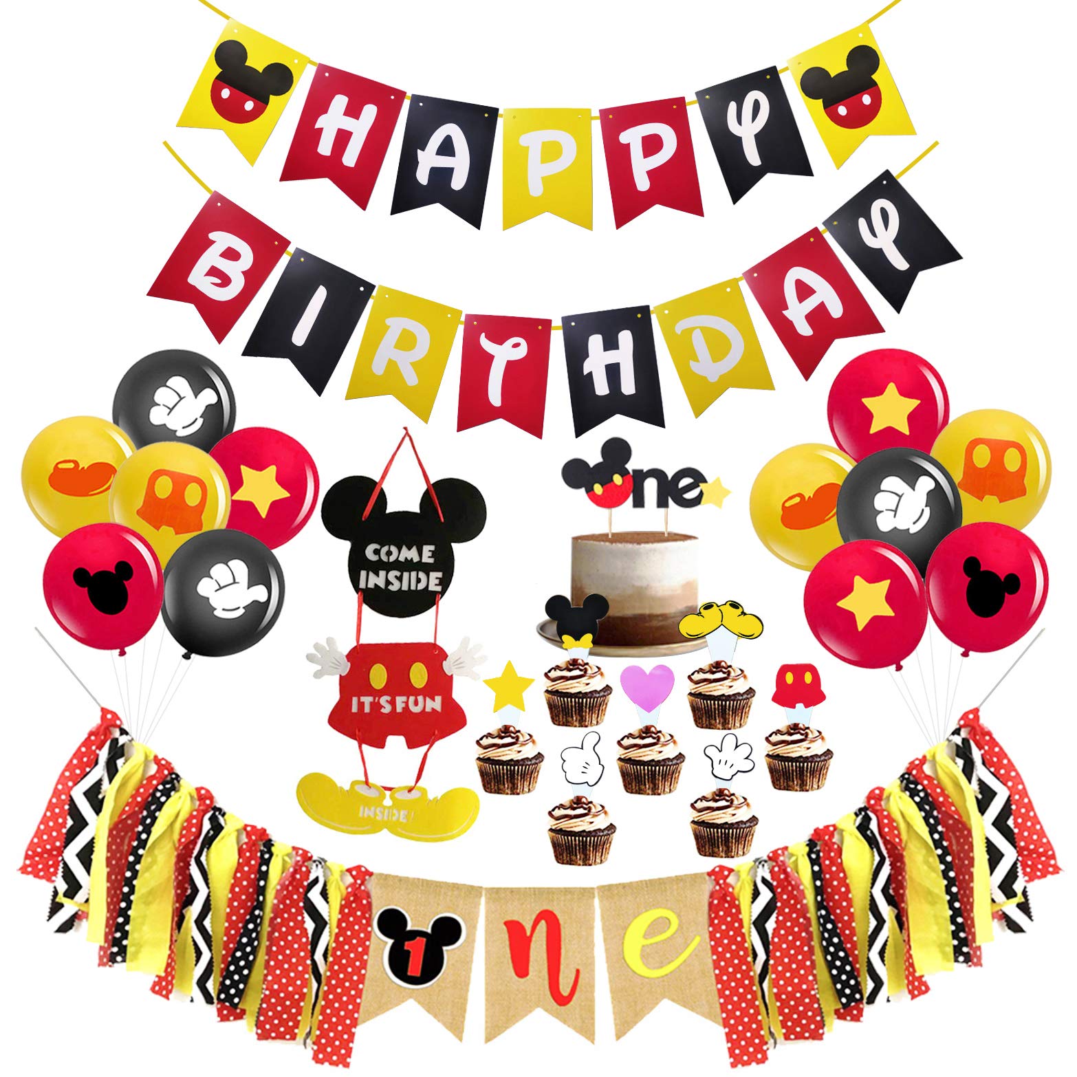 Mickey Mouse 1st Birthday Party Decorations Set - Highchair Banner, Cake Topper & Party Supplies for Baby Girl or Boy | Mickey Theme First Birthday Celebration Decor | Perfect for Baby Showers, Birthday Cakes & Photo Backdrops
