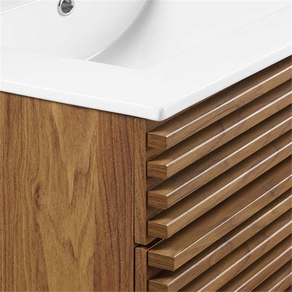 Allora Modern Wood Bathroom Vanity with Storage Shelf - Walnut/White Finish | Space-Saving Design for Small Bathrooms & Powder Rooms