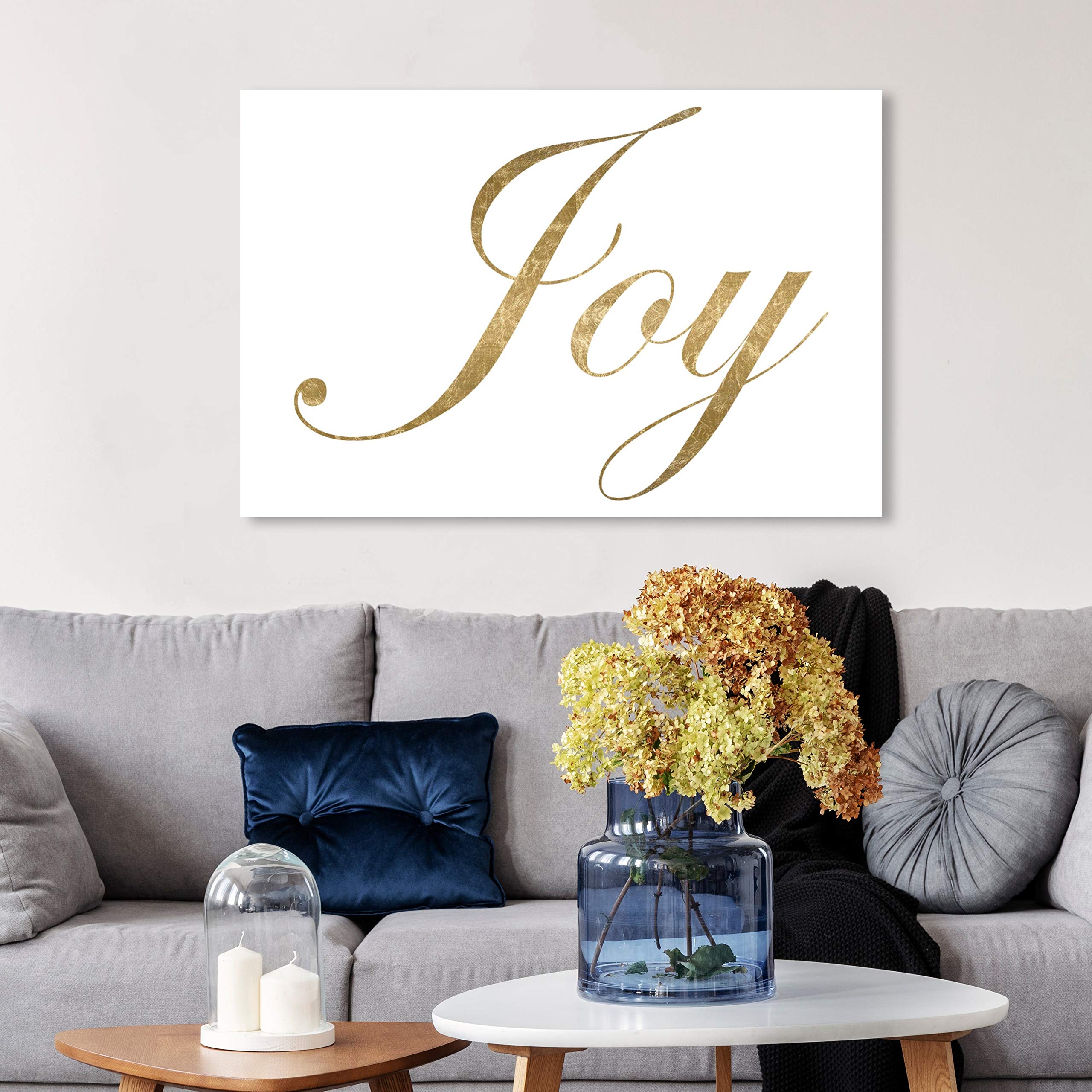 Oliver Gal Artist Co. Typography & Quotes Wall Art Canvas Print - 'Joy' Home Decor, 36x24 Inches, Gold & White - Perfect for Living Room, Bedroom & Office Decor