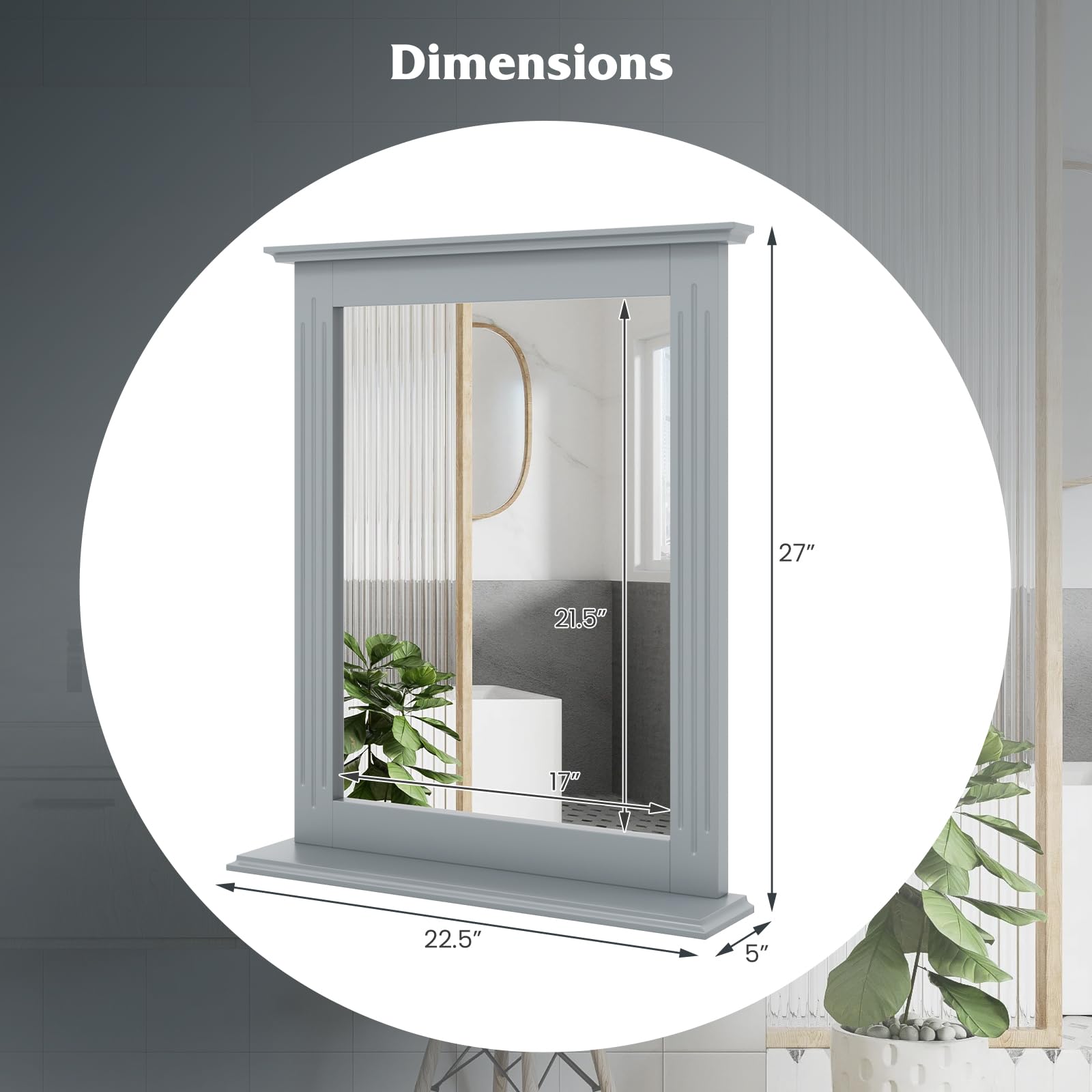 Tangkula Square Bathroom Wall Mirror with Shelf - Modern Vanity Mirror for Makeup, Dressing Room, Washroom & Bedroom - Wall Mounted Hanging Mirror (Grey) | Perfect for Daily Grooming, Home Decor & Small Space Organization