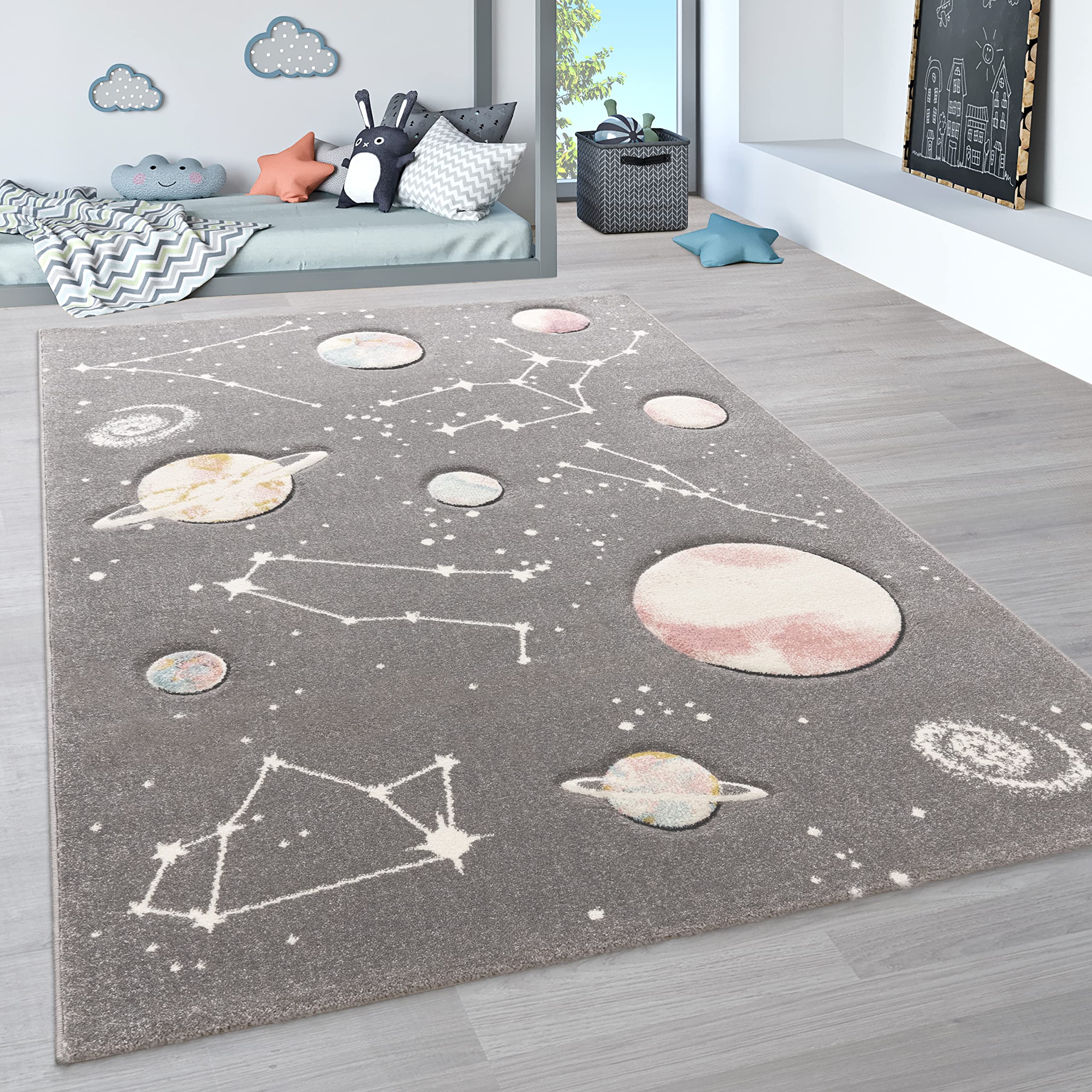 Paco Home Kids Play Rug - Galaxy & Stars Design for Children's Room | Soft & Safe Non-Slip Area Rug (5'3