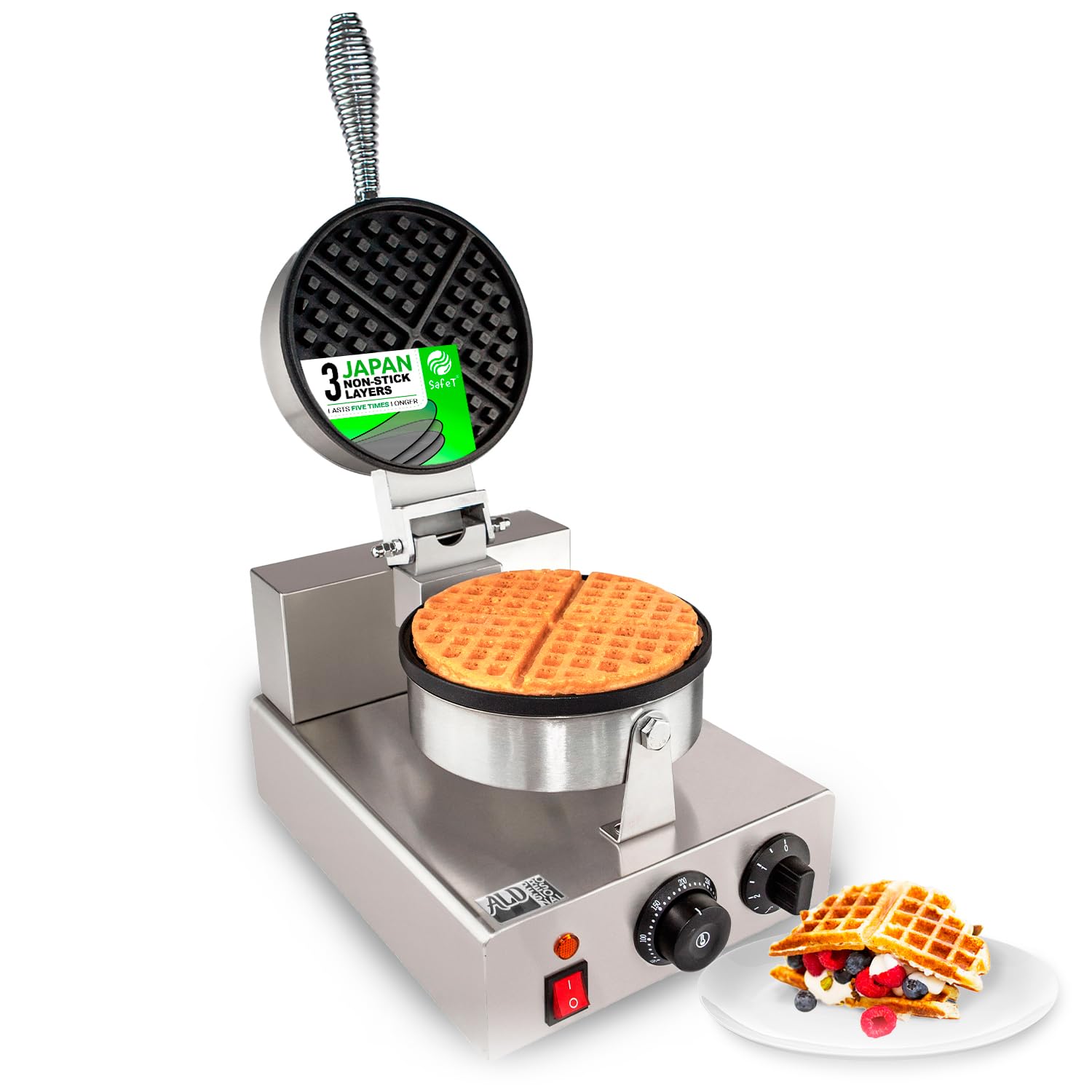 ALDKitchen Belgian Waffle Maker - Professional Round-Shape Thin Waffle & Cone Iron | Stainless Steel 110V for Home Kitchen | Perfect for Breakfast, Desserts, and Party Snacks
