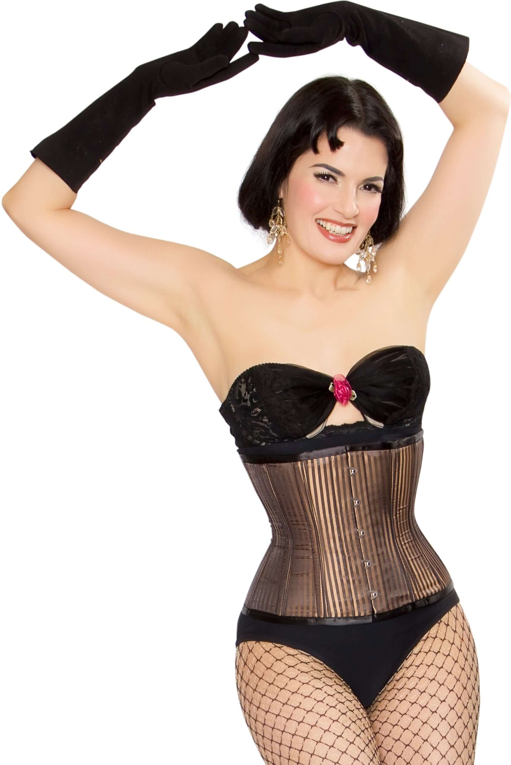 Playgirl Steel Boned Brown Shadow Stripe Cincher Corset for Women - Waist Training Shapewear for Hourglass Figure | Perfect for Burlesque, Cosplay & Evening Wear