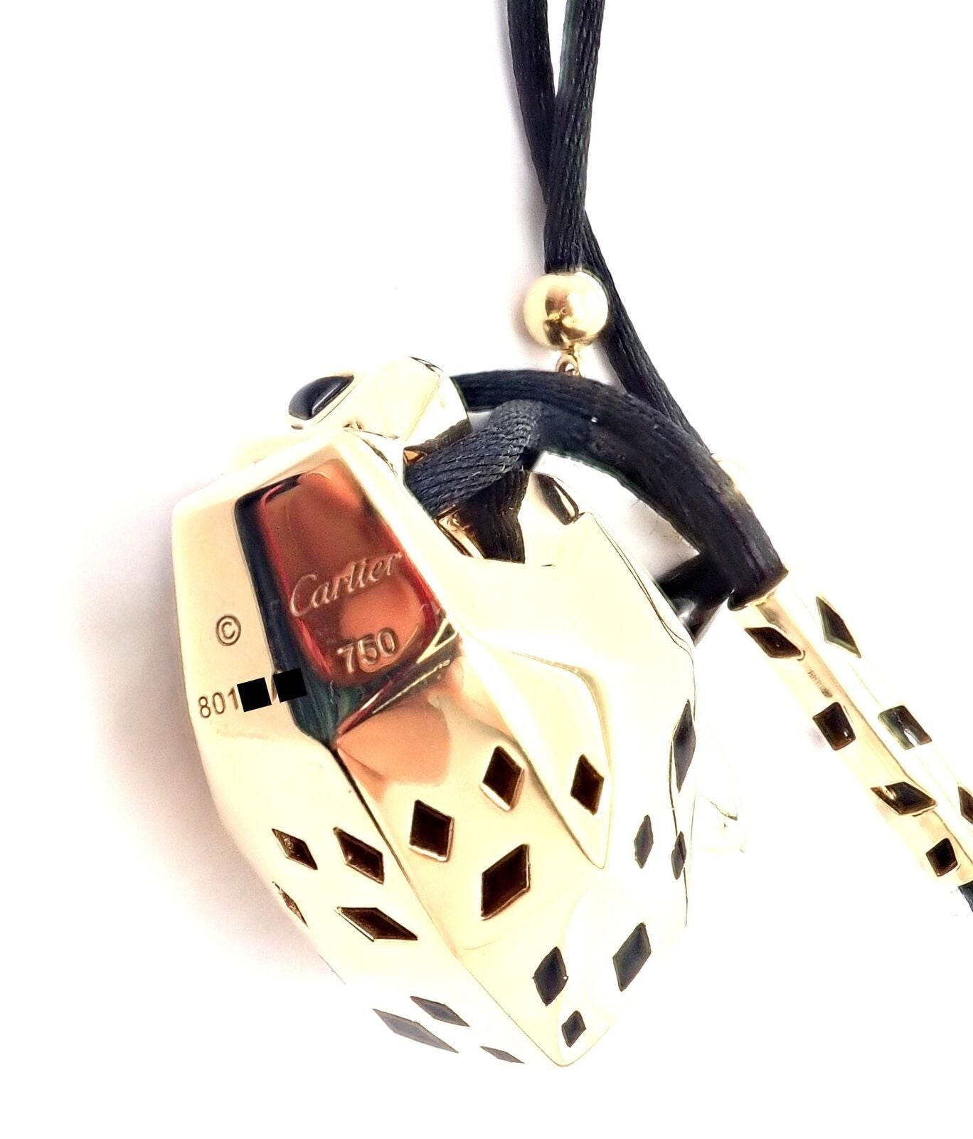 Authentic Cartier Panther Panthere 18k Yellow Gold Peridot Lacquer Cord Necklace for Women - Luxury Jewelry Gift for Birthday, Anniversary & Special Occasions