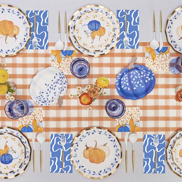 Harvest Blues Table Setting - Elegant Fall Dinnerware Set for Thanksgiving & Autumn Gatherings - Perfect for Holiday Entertaining & Seasonal Home Decor