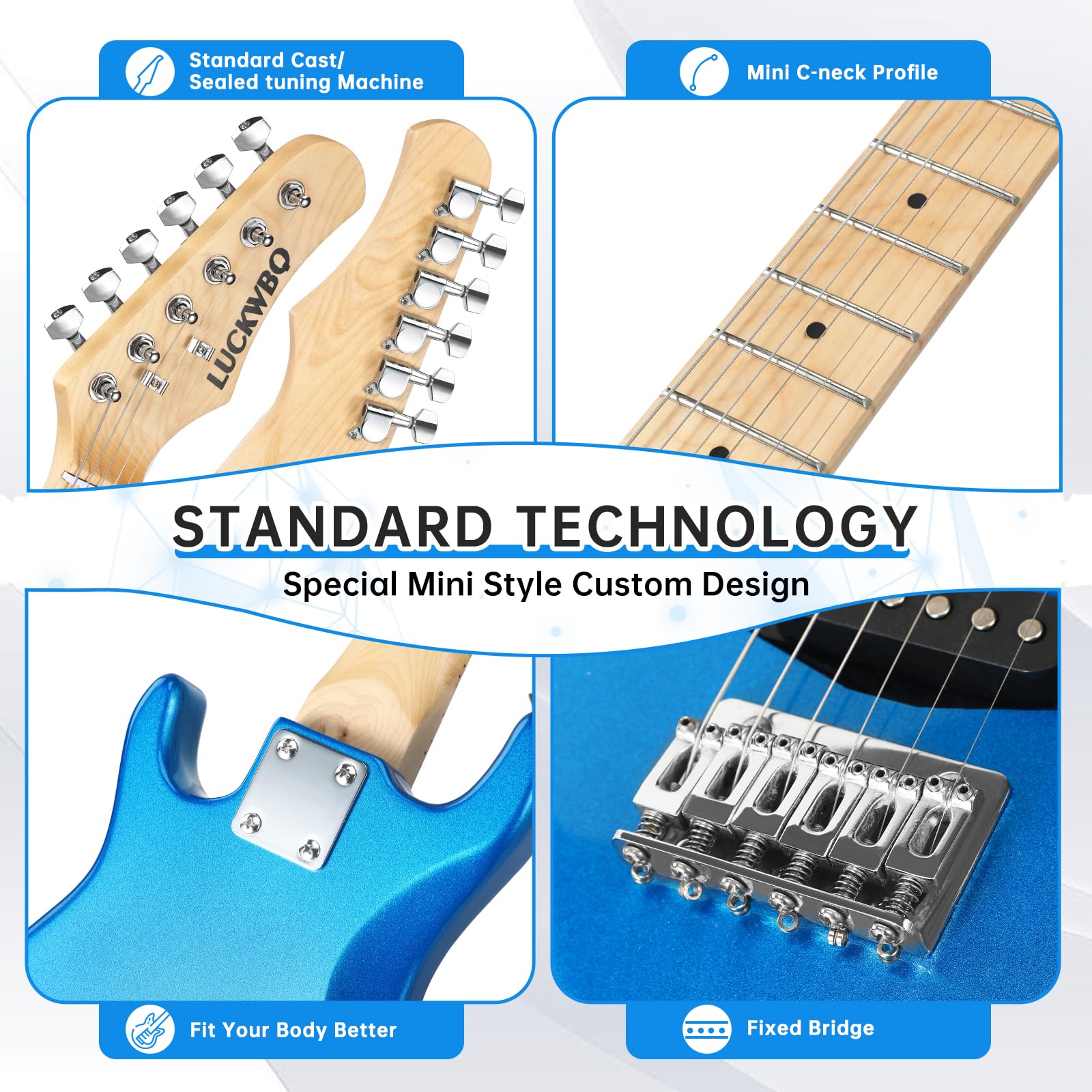 **30 Inch Kids Electric Guitar Beginner Kit - ST Style Mini Electric Guitar for Boys & Girls with 5W Amp, Strap, Gig Bag, Tuner & Picks (Blue) - Perfect for Learning, Practice & Performances**