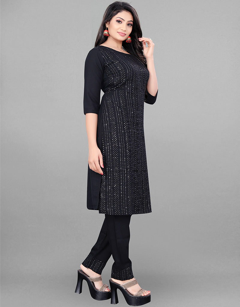 Black Heavy Rayon Straight Pants for Women - Comfortable & Stylish Casual Wear for Office, Travel & Everyday Use