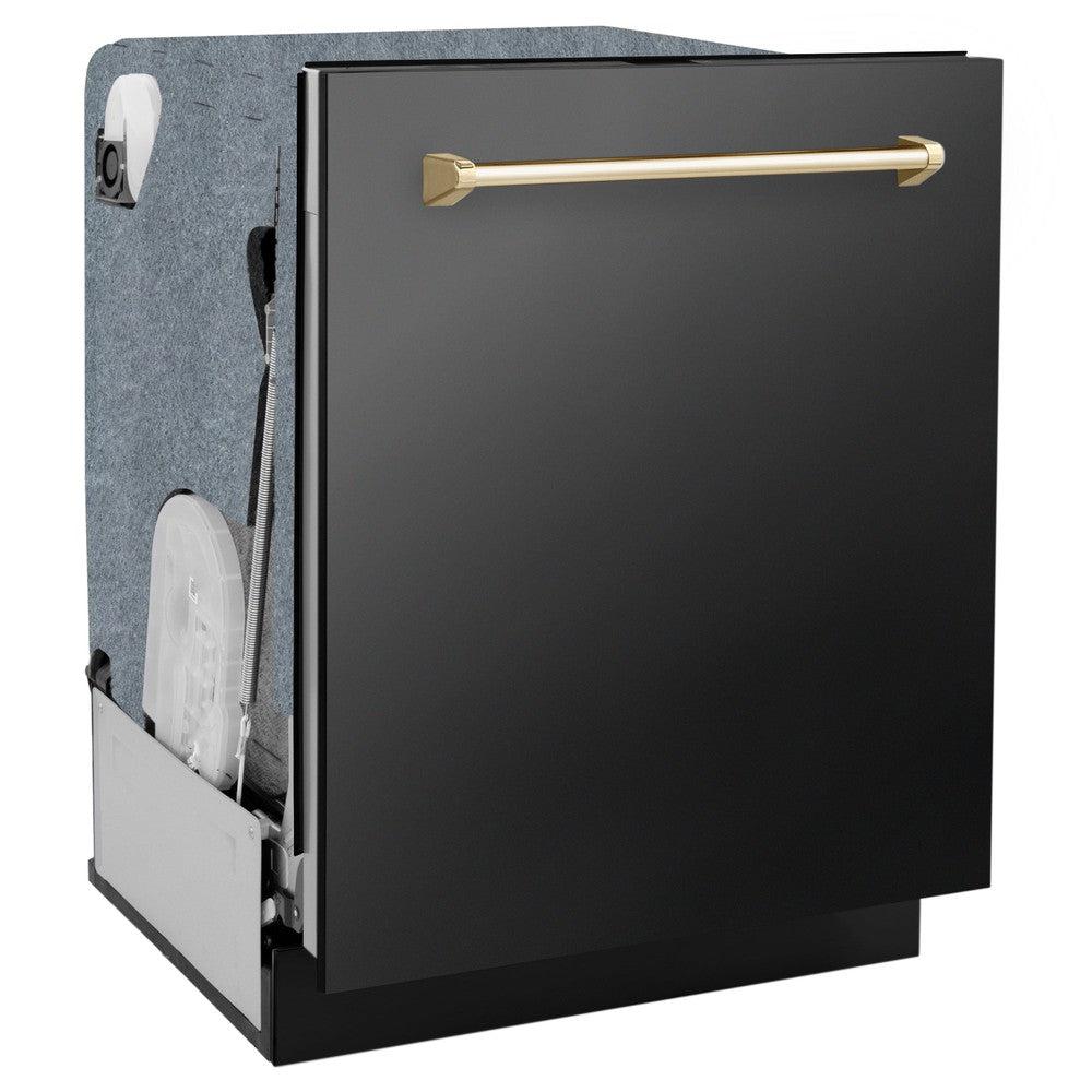 ZLINE Autograph Edition 24 Inch Black Stainless Steel Dishwasher with Polished Gold Handle - 45dBA Ultra Quiet, 3rd Rack & Top Touch Control - Perfect for Modern Kitchens and Open Concept Homes (Model DWMTZ BS 24 G)