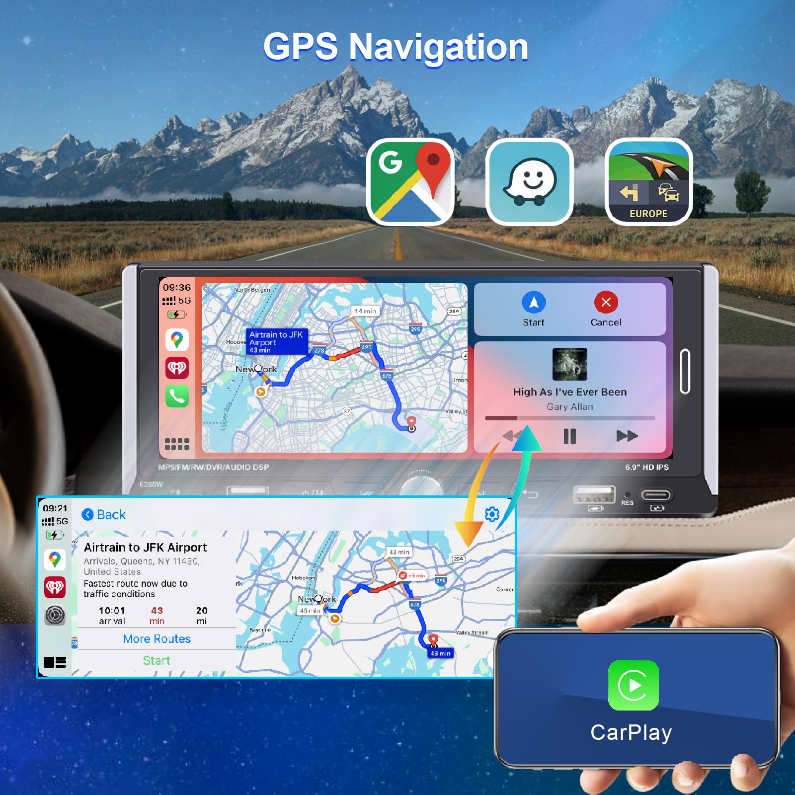Single Din Car Stereo with 6.9
