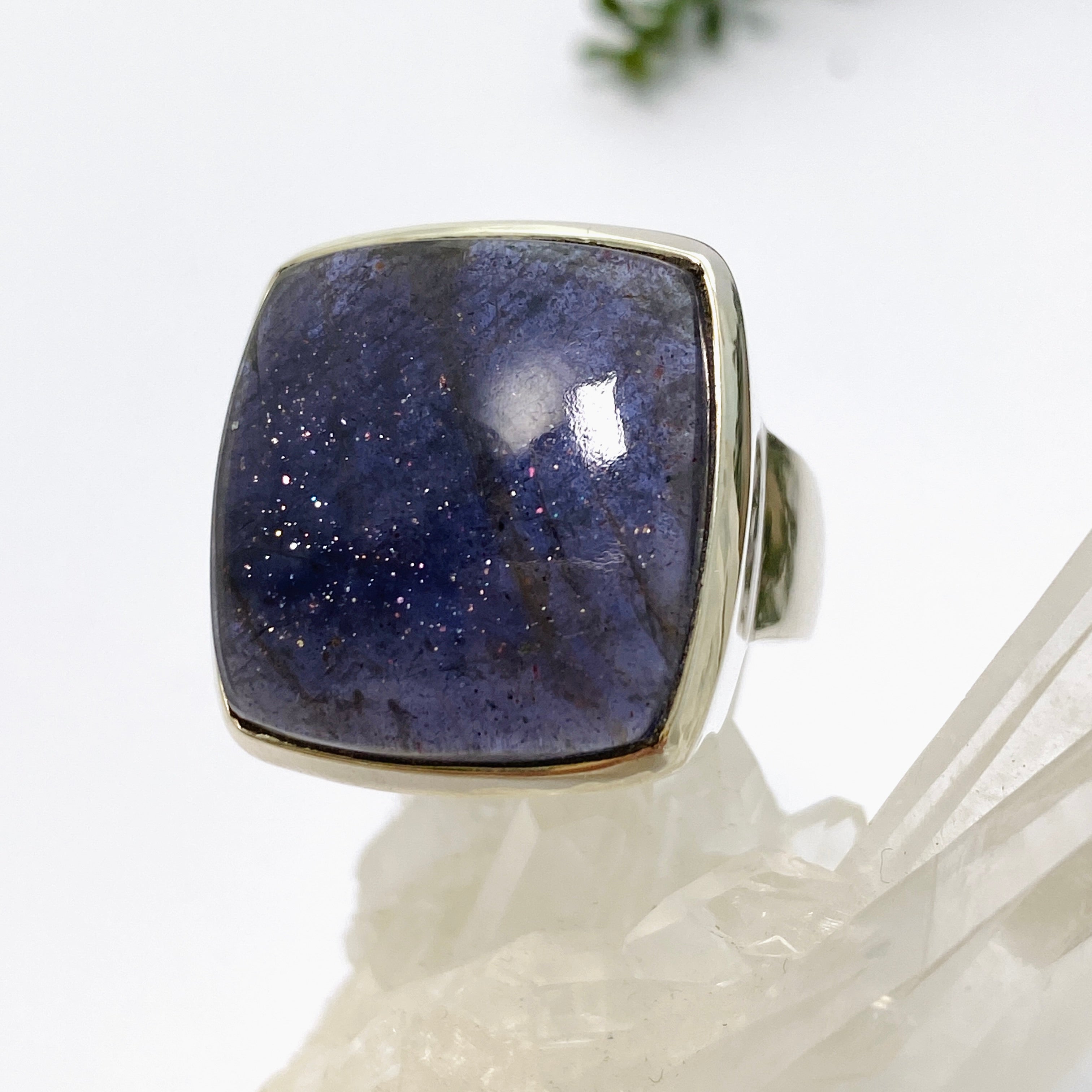 Iolite Sunstone Square Cabochon Ring - Size 9 - Handmade Sterling Silver Jewelry - Perfect for Weddings, Parties & Everyday Wear