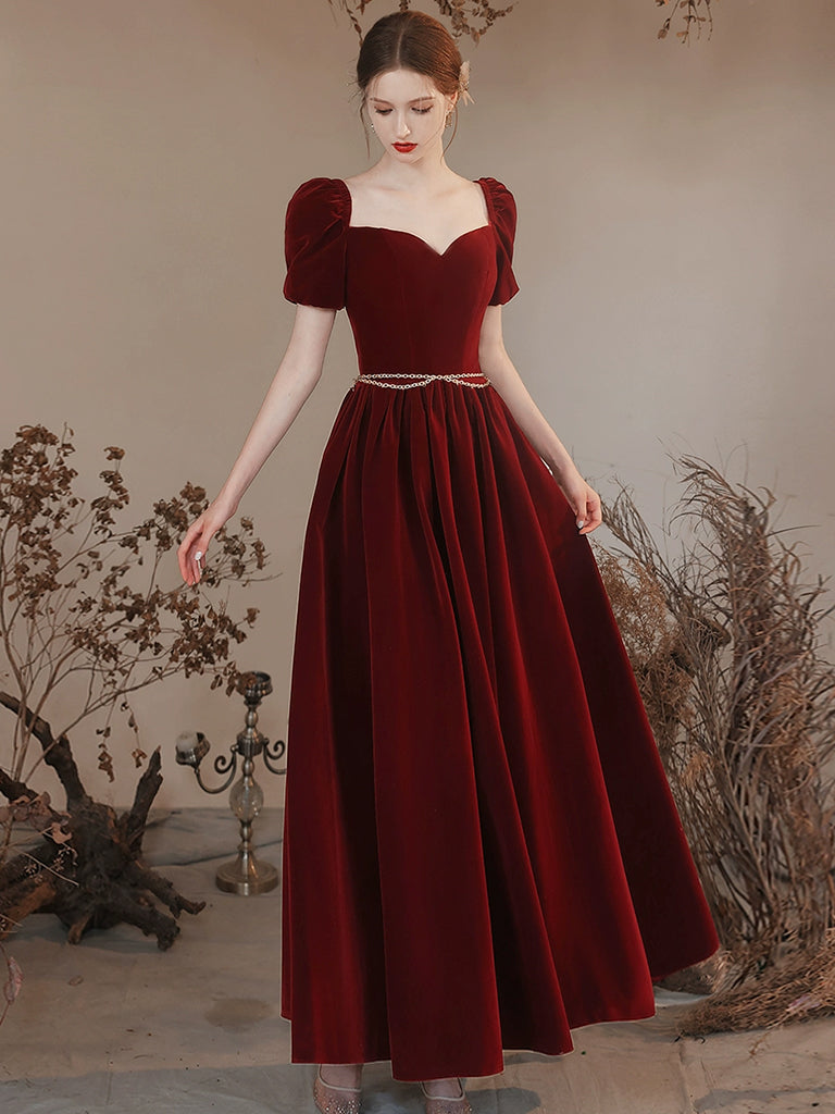 Elegant A-Line Sweetheart Neck Velvet Burgundy Long Prom Dress - Formal Evening Gown for Homecoming, Ball & Special Occasions