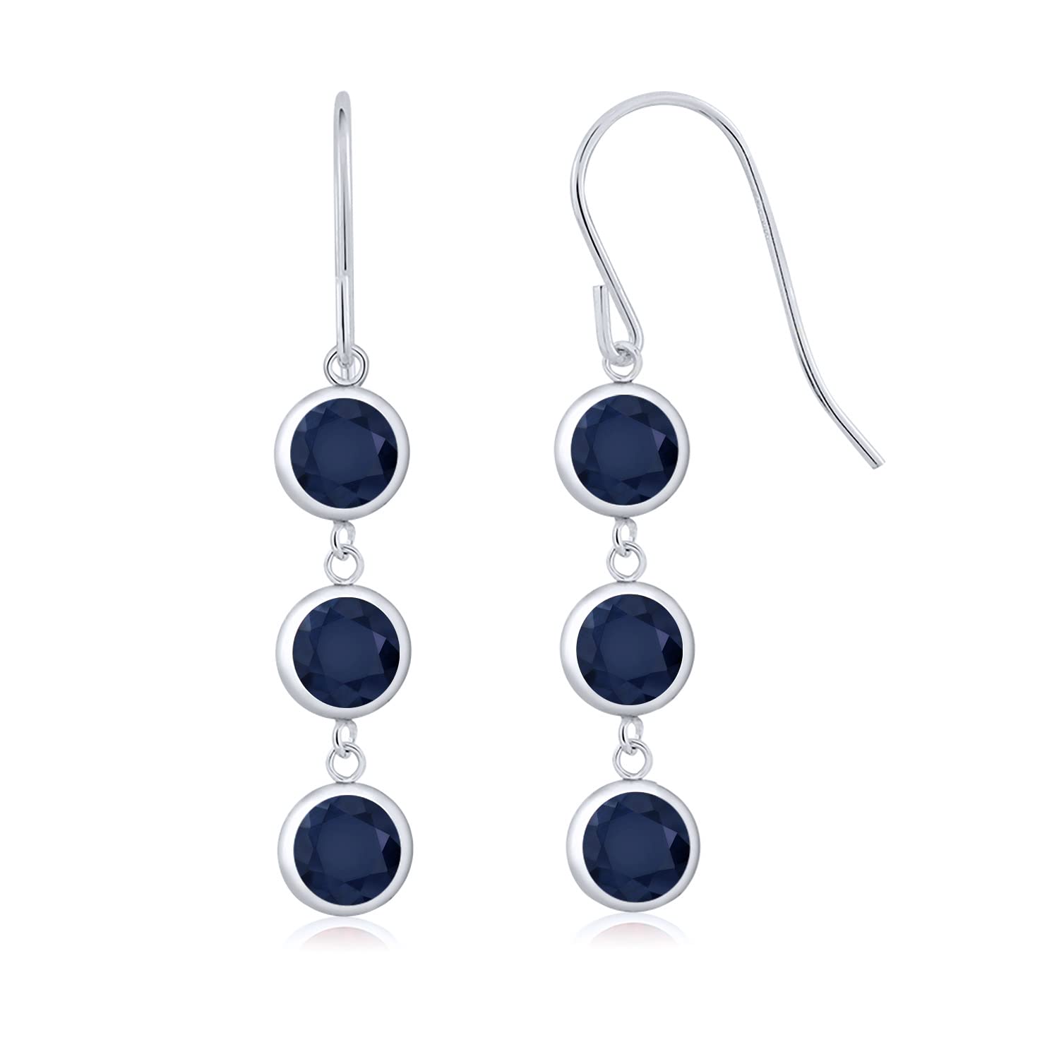3.60 Ct Natural Blue Sapphire Sterling Silver Dangle Earrings for Women - 925 Silver 3-Stone Bezel Set Drop Earrings - Perfect for Weddings, Parties & Special Occasions