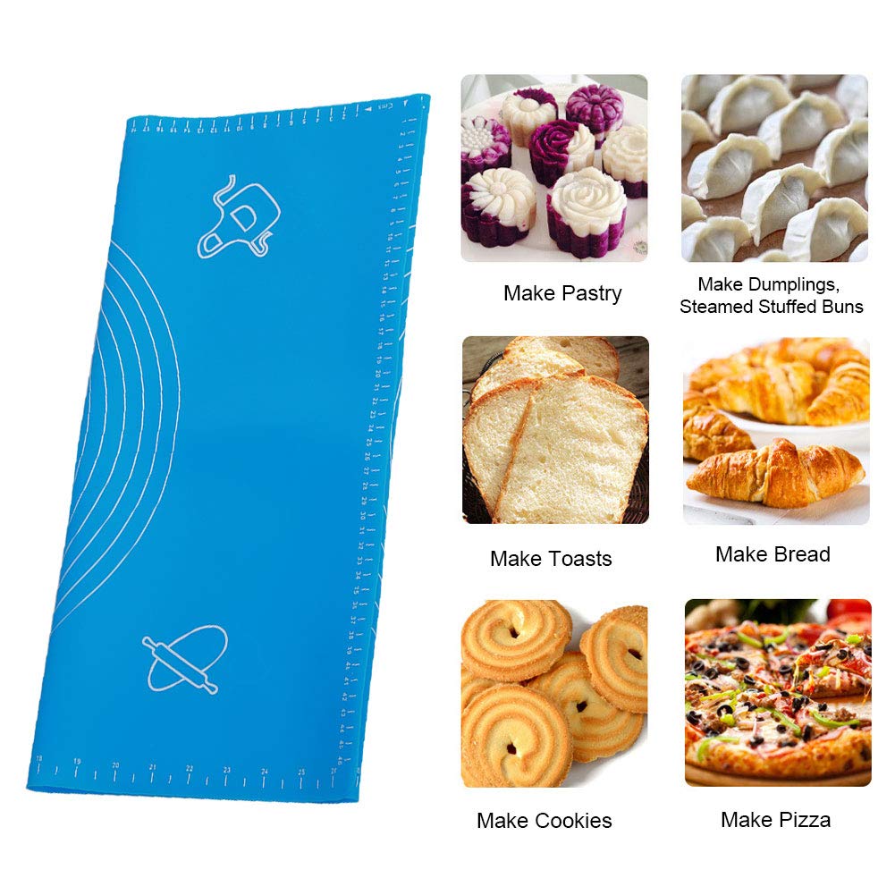 Non-Slip Silicone Baking Mat with Measurement Scales - 50x70cm Large Dough Rolling Mat for Pastry, Cookies & Bread Making - Perfect for Kitchen Countertops & Baking Prep (Blue)
