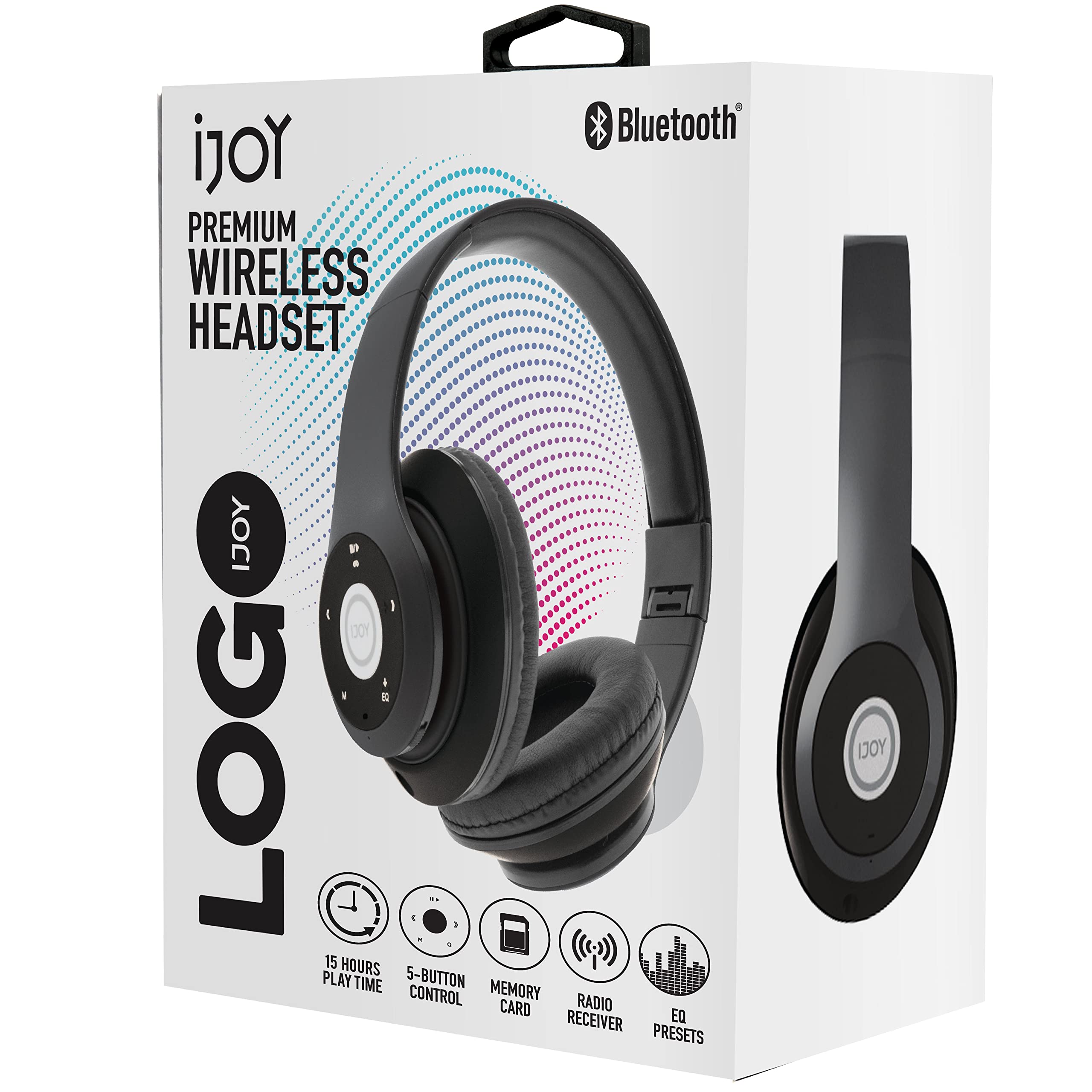 iJoy Bluetooth Headphones Over Ear - Wireless & Wired Foldable Headset with Built-in Microphone, Noise Cancelling (Stealth Black) - Comfortable for Adults, Kids, Men & Women - Perfect for Work, Travel & Gaming - Audifonos Inalambricos