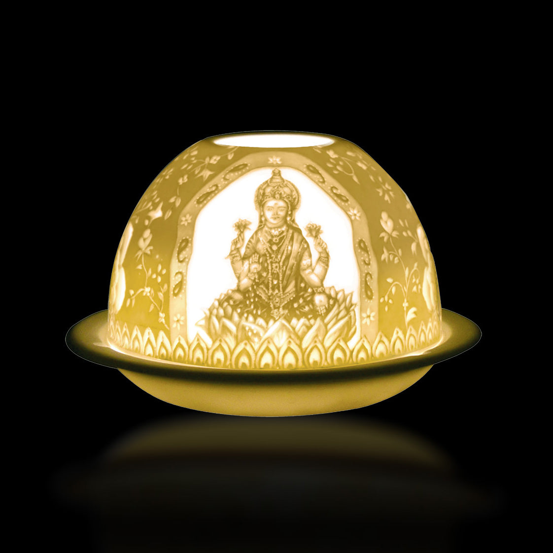 Lakshmi Porcelain Votive Candle Holder - Elegant Handcrafted Home Decor for Puja, Meditation & Yoga Room Ambiance