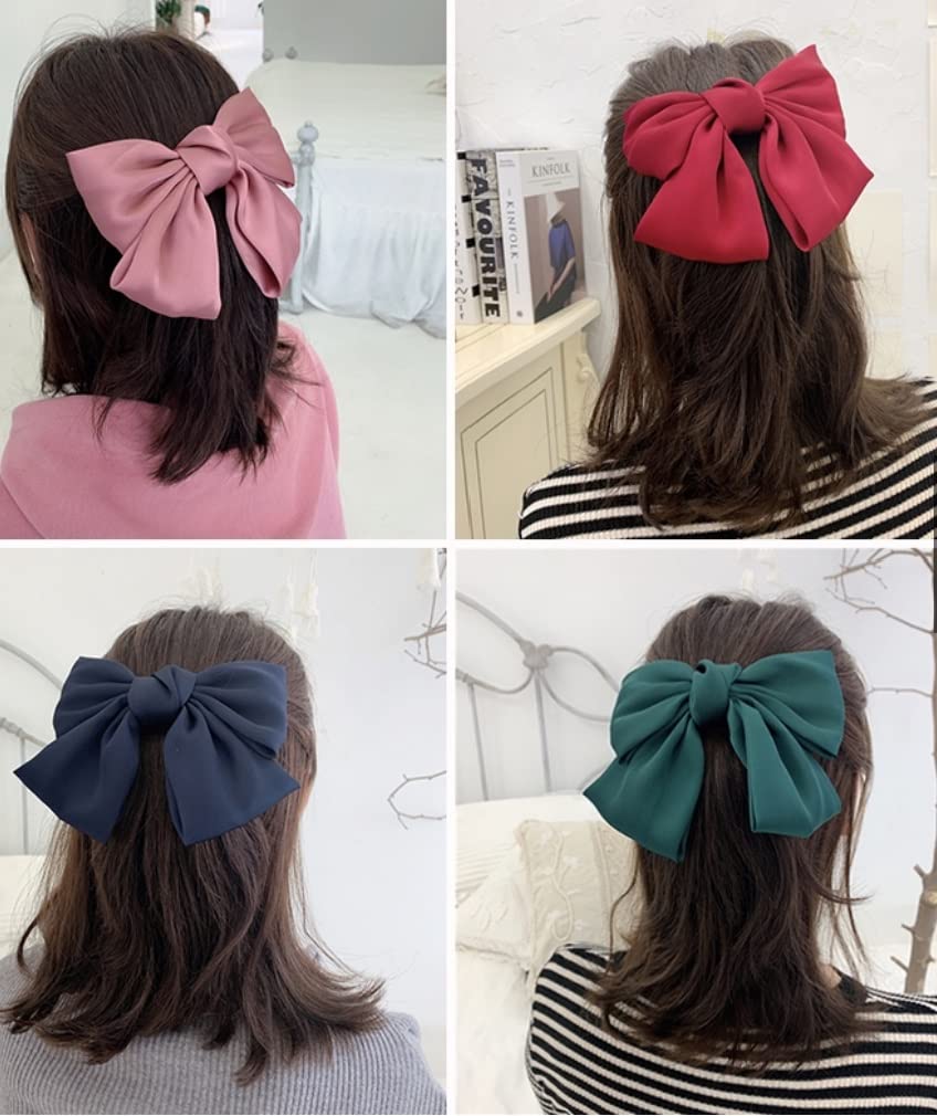 VSAKSH Multicolor Big Hair Bow Clips - Satin Silk Thick Hair Barrettes for Women & Girls - French Style Hair Accessories (2 Pack, Random Colors) - Perfect for Weddings, Parties & Everyday Fashion
