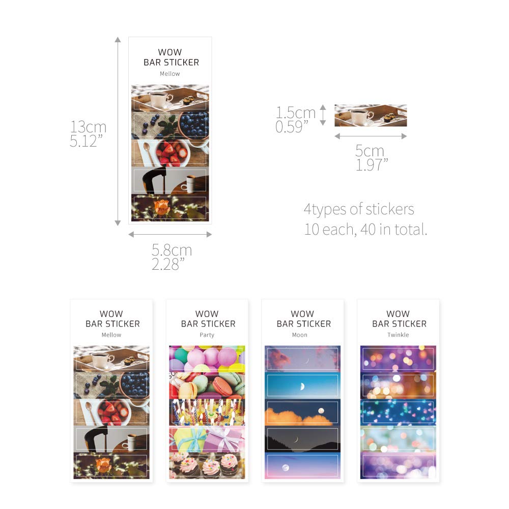 Monolike Wow Bar Sticker Photo Set - Mini Cute Square Stickers for Scrapbooking, Journaling, DIY Crafts & Planner Decoration