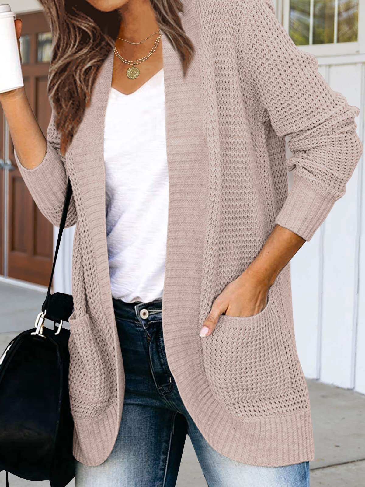 MEROKEETY Women's Long Sleeve Open Front Cardigan - Chunky Knit Draped Sweater Coat for Fall & Winter | Casual Office Wear, Layering Piece, Coffee Date Outfit
