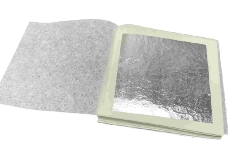 99.9% Pure Edible Silver Leaf Varakh Foils - 50pcs 4x6 Inch for Cake Decorating, Chocolate, Sweets, Ayurvedic Medicine & Beauty - Perfect for Baking, Dessert Garnish, Face Kits & Art Crafts