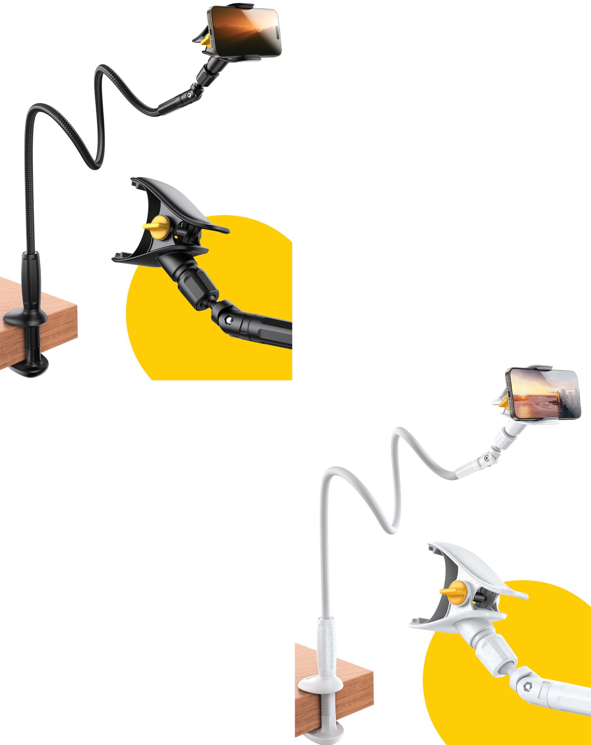 JOYROOM Gooseneck Phone Holder for Bed - Upgrade Safety Lock, Flexible Long Arm Phone Stand, 720° Adjustable Desk Clamp Clip Mount for iPhone 16 & All 4-7