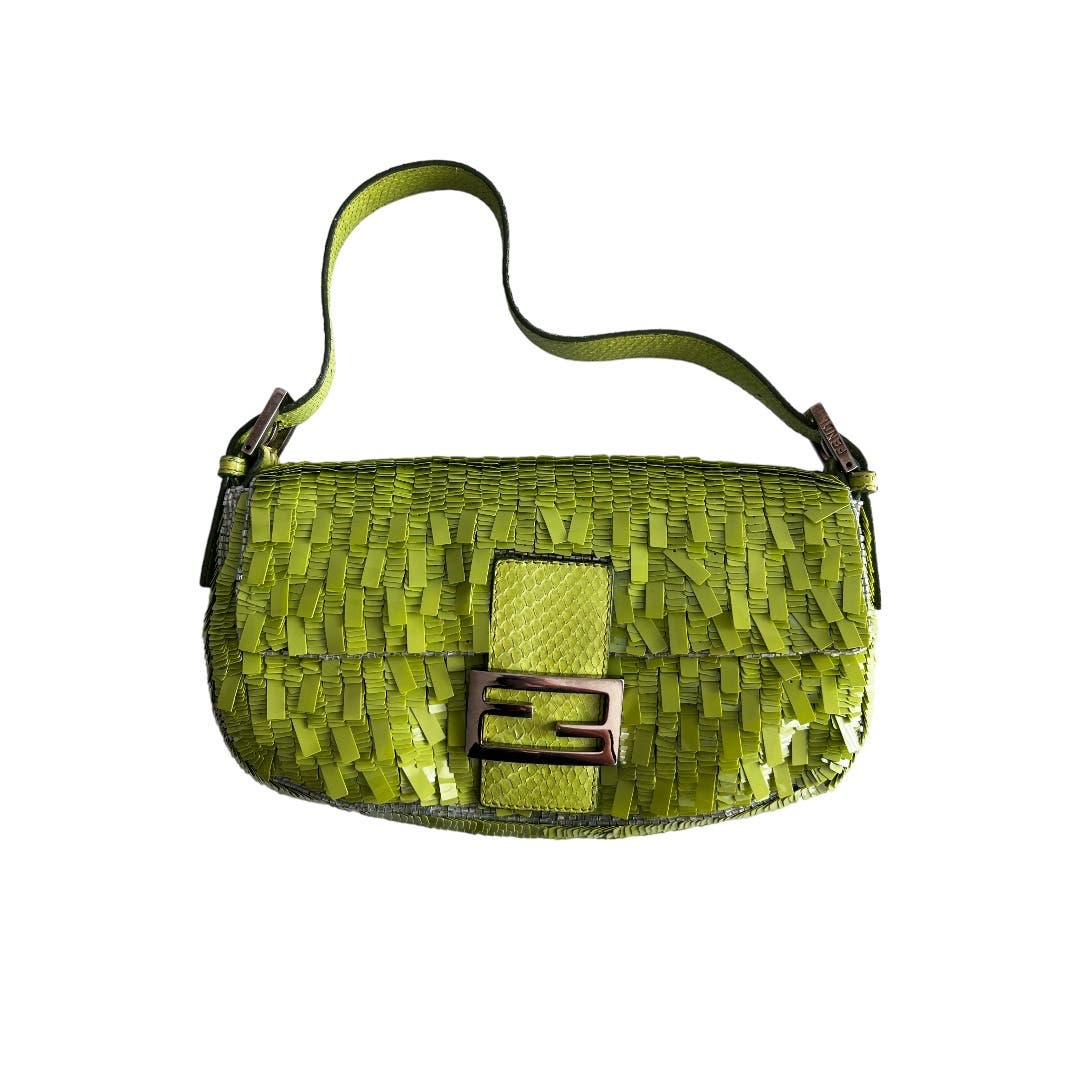Vintage Fendi Lime Green Sequin Baguette Bag - Perfect for Evening Parties & Special Occasions
