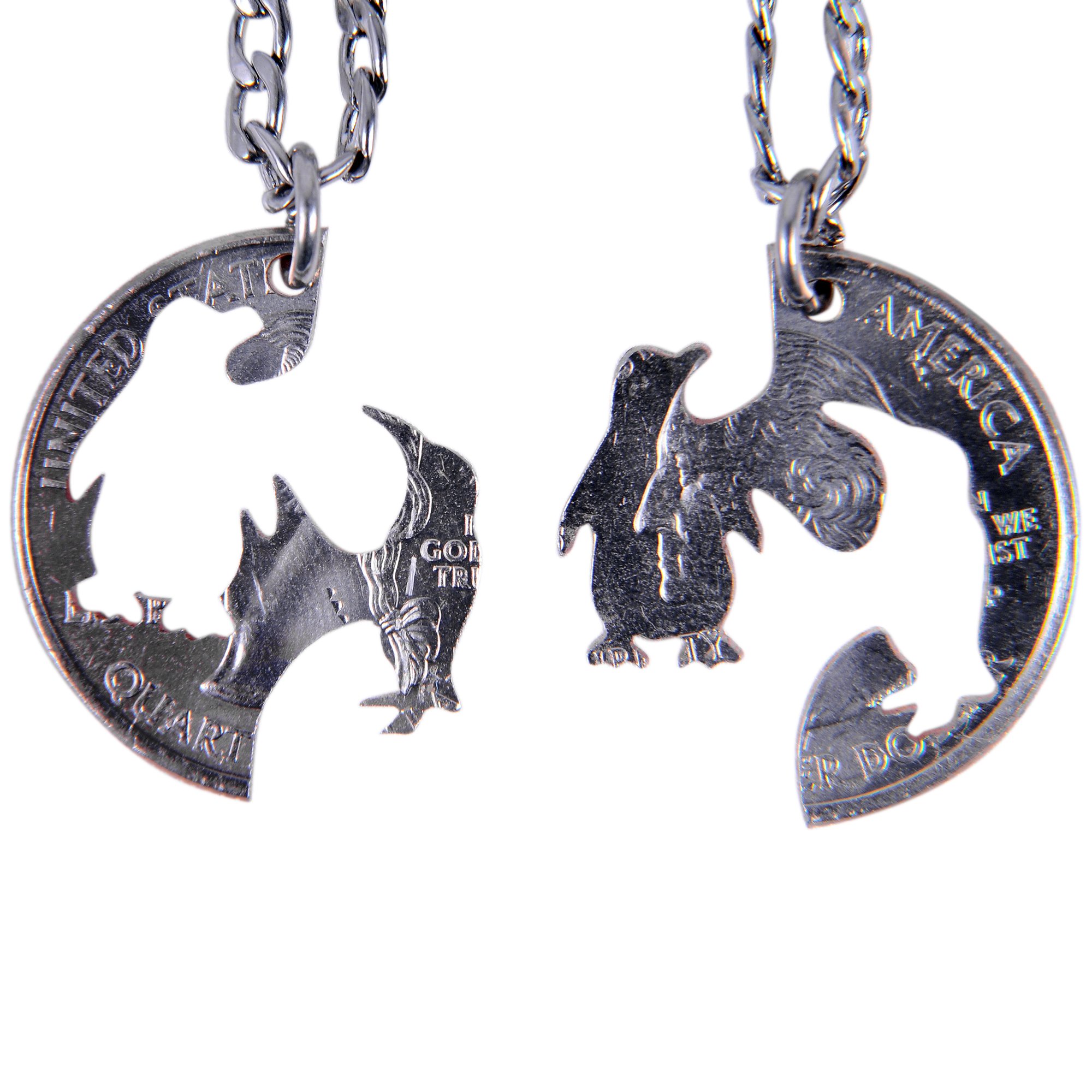 Marycrafts Hand Cut Coin Penguin Necklace - Best Friend Friendship Gift for 2, Perfect for Anniversaries, Birthdays, and Special Occasions