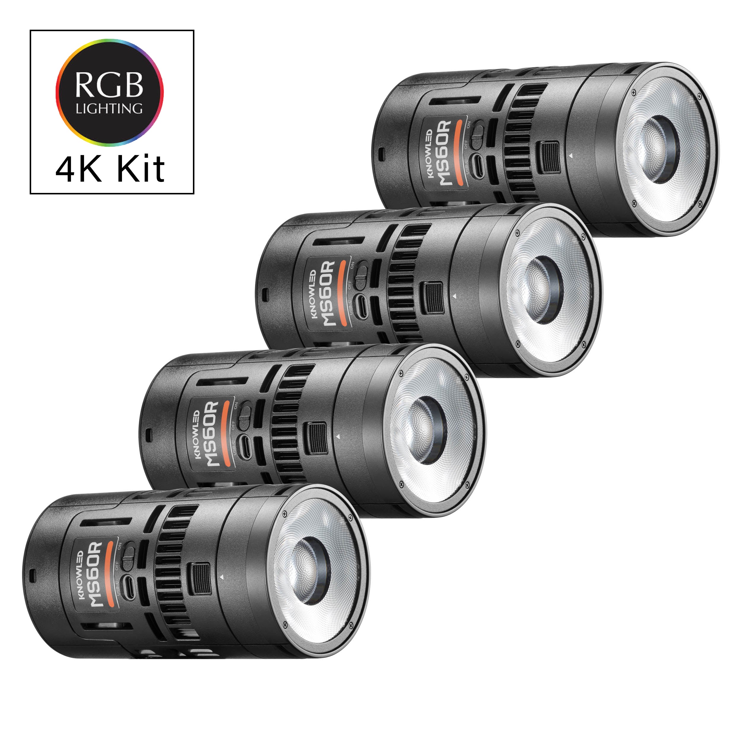 KNOWLED MS60R 4K Super Compact RGB LED Video Light Kit with 4 Heads - Perfect for YouTube, TikTok, Photography & Studio Lighting