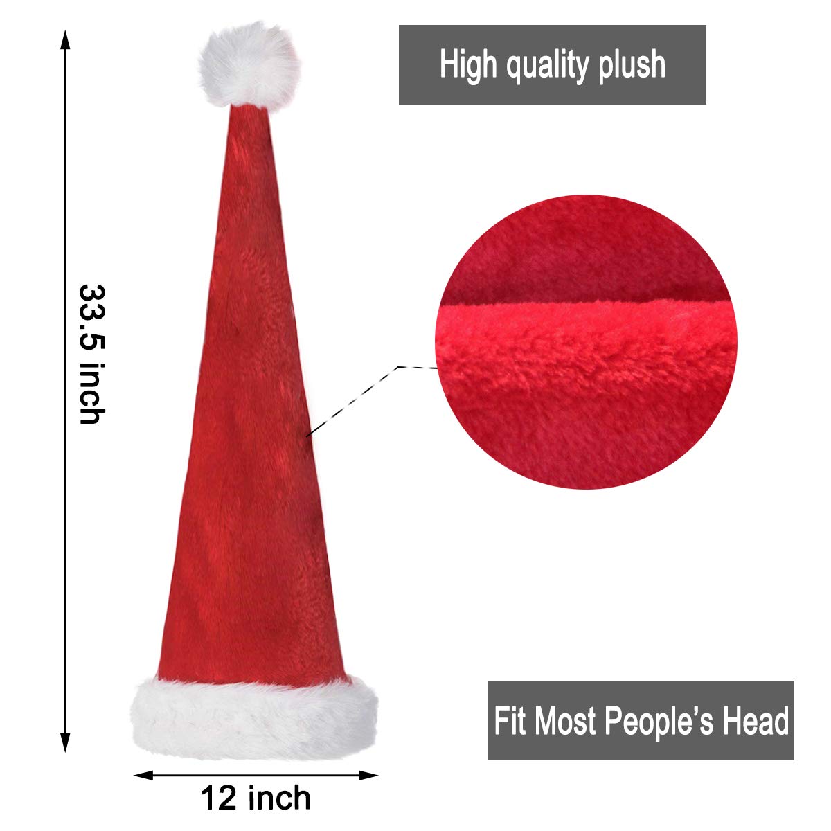 Festive Long Santa Hat for Adults - Soft Red Christmas Santa Hat with White Fur Trim - Perfect for Holiday Parties, Christmas Photos & Festive Gatherings