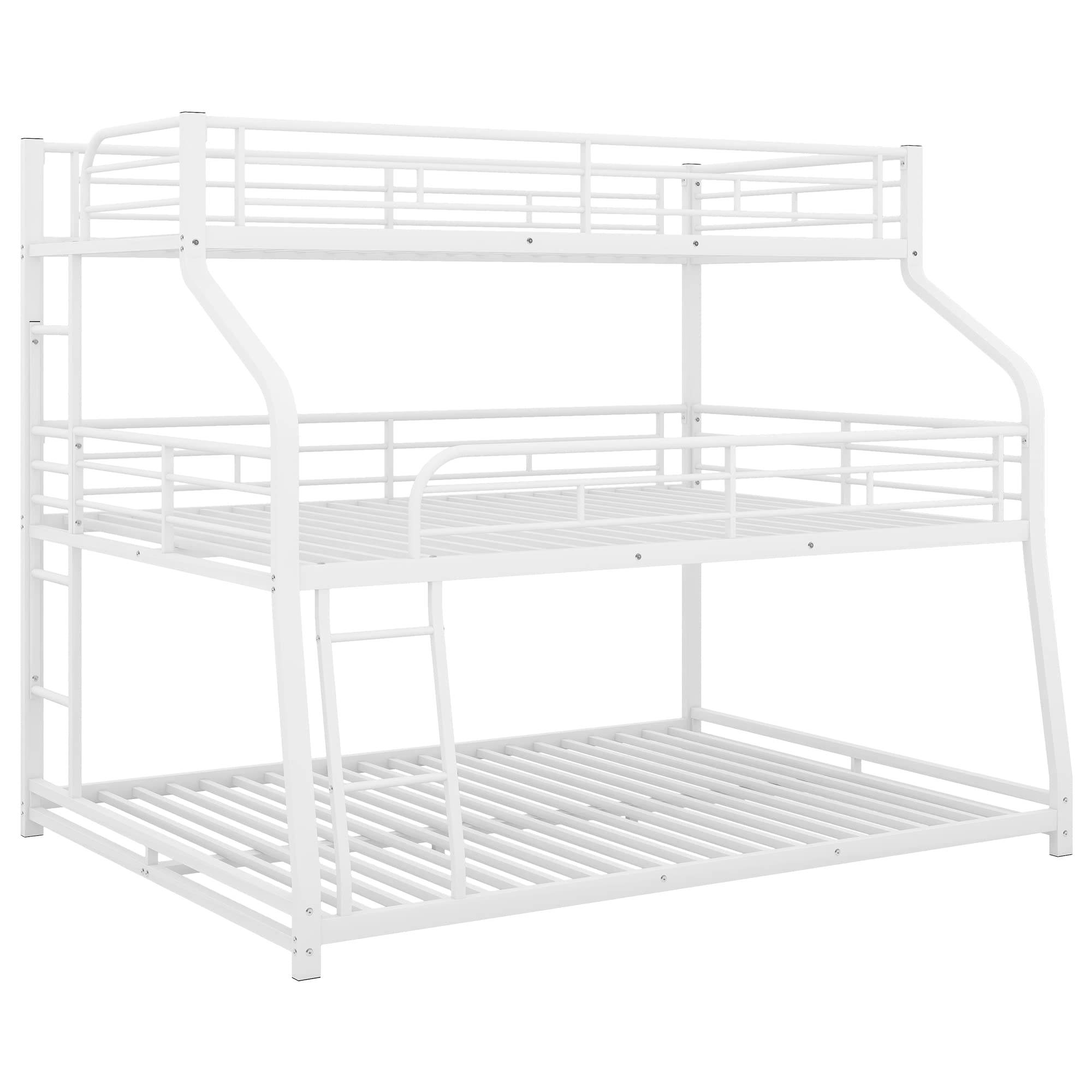 Twin XL/Full XL/Queen Size Triple Bunk Bed - Sturdy Metal Steel Bed Frame with Full-Length Safety Guardrails & Dual Ladder Options (White) | Perfect for Kids' Bedrooms, Dormitories, and Space-Saving Home Furniture