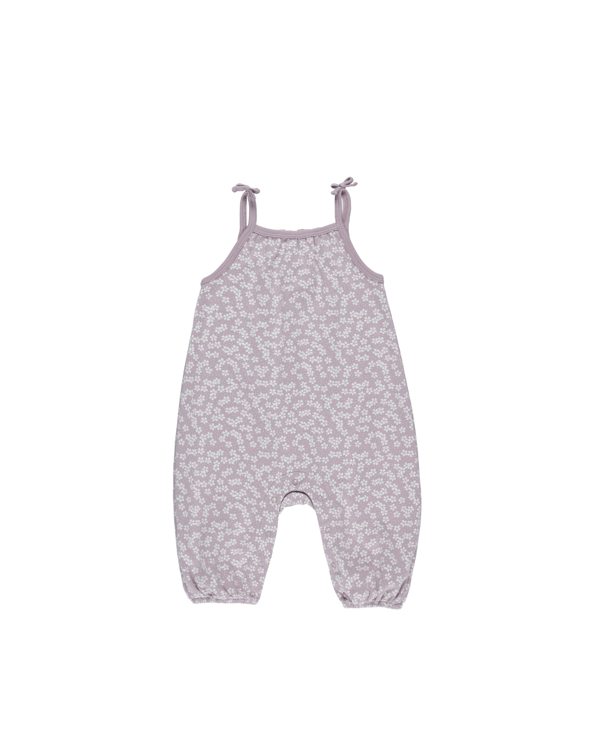 Quincy Mae Smocked Jumpsuit for Baby Girls - Soft Lavender Ditsy Floral Romper | Perfect for Photoshoots, Parties & Everyday Playtime