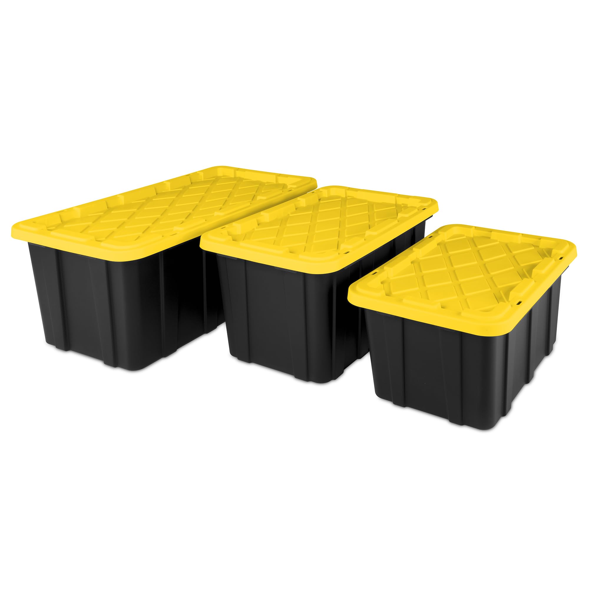 Sterilite 18-Pack Stackable Storage Bins with Lids - 17 Gallon Heavy Duty Plastic Totes in Black & Yellow for Home Organization, Garage Storage, and Moving Supplies