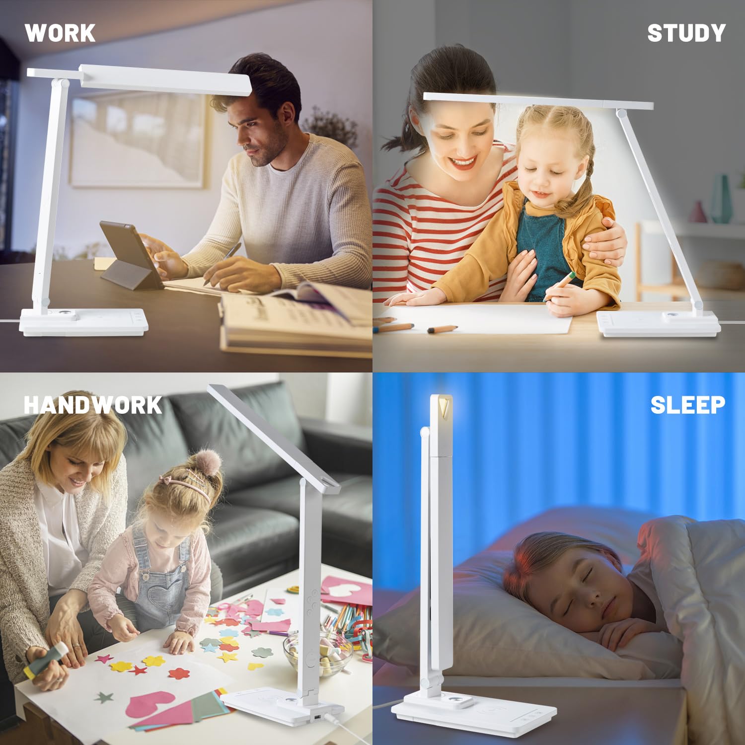 Smart LED Desk Lamp with Wireless Charger - Touch Control, Auto Timer & Night Light | Home Office Desk Light with Clock, Alarm, Date & Temperature Display | Perfect for College Dorm, Study Room & Bedroom Nightstand