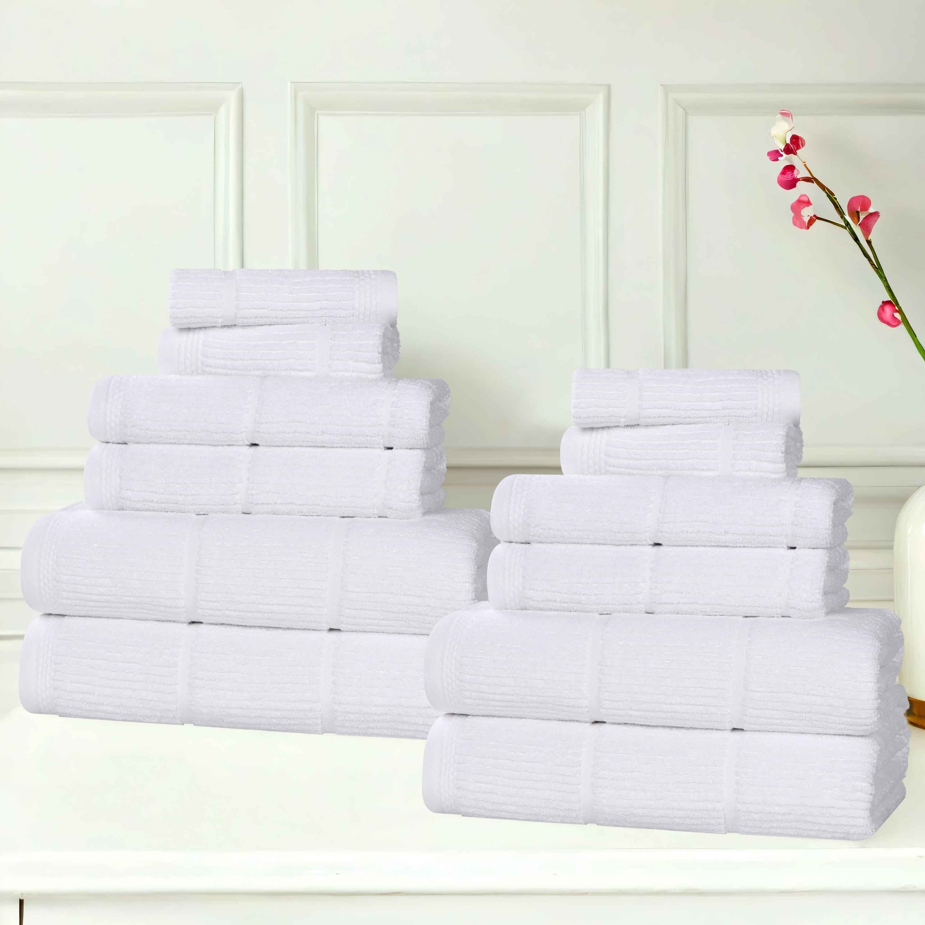 Milo Smart Twist Cotton Solid Ribbed Design 12-Piece Towel Set - Ultra Soft & Absorbent Bath Towels for Spa, Gym, and Luxury Home Use